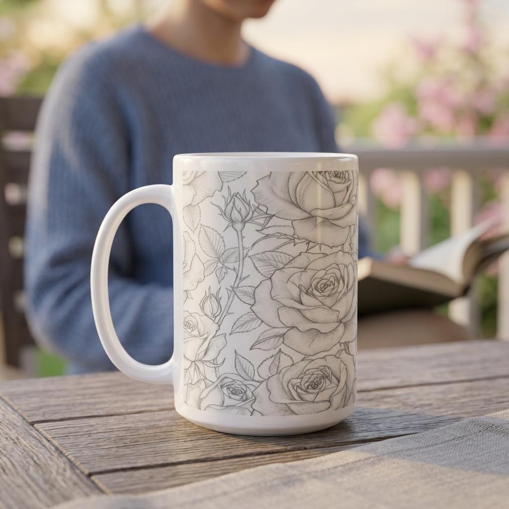 Set of Big Mugs, Floral Cup Set, Large 15 oz Matching Cups