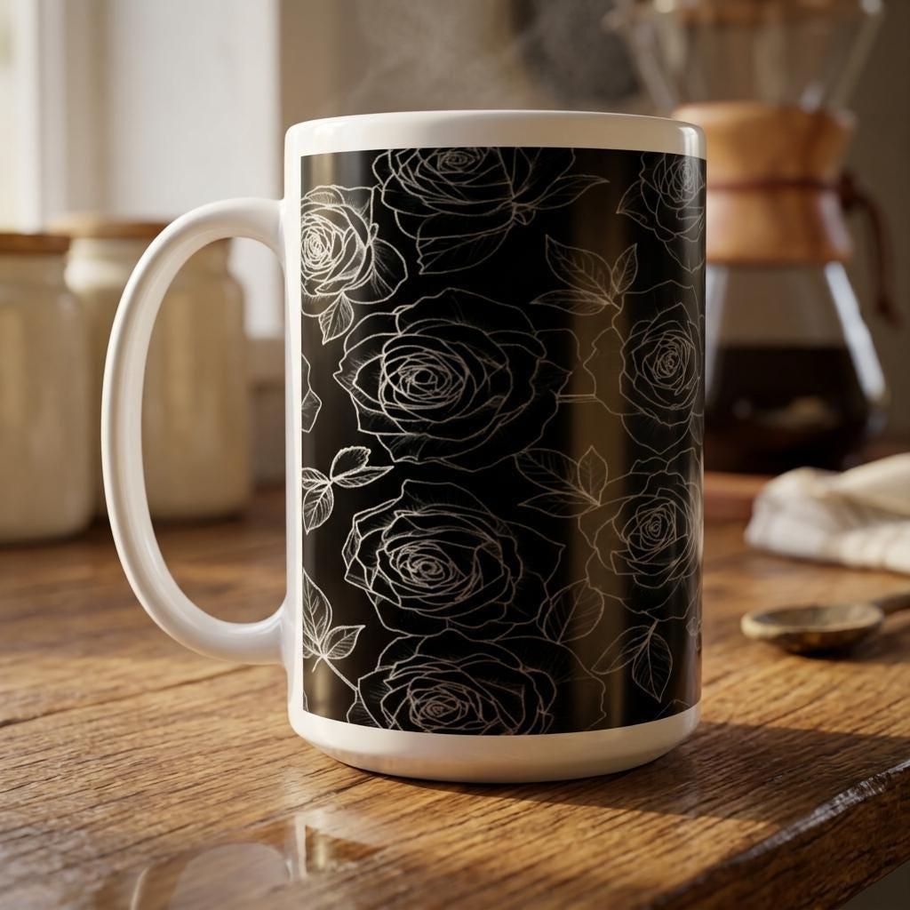 Set of Big Mugs, Floral Cup Set, Large 15 oz Matching Cups