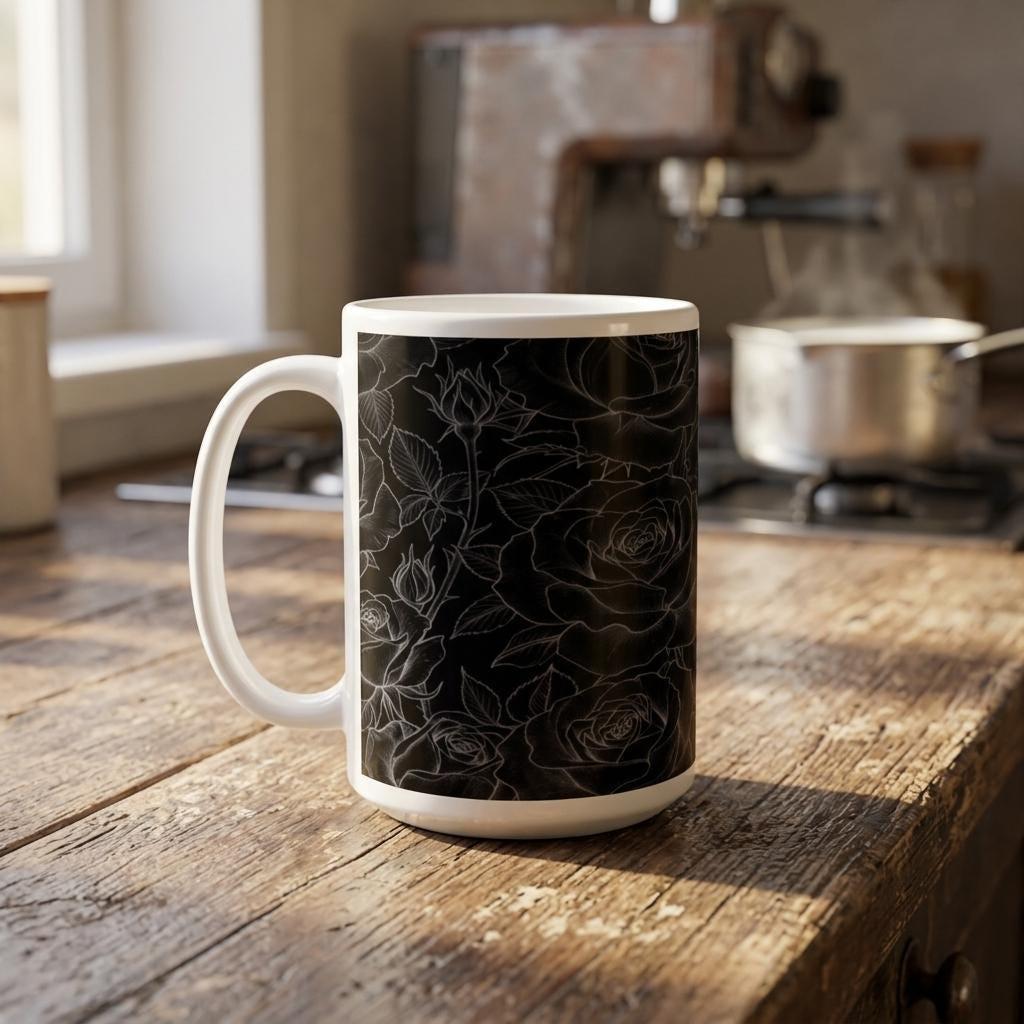 Set of Big Mugs, Floral Cup Set, Large 15 oz Matching Cups