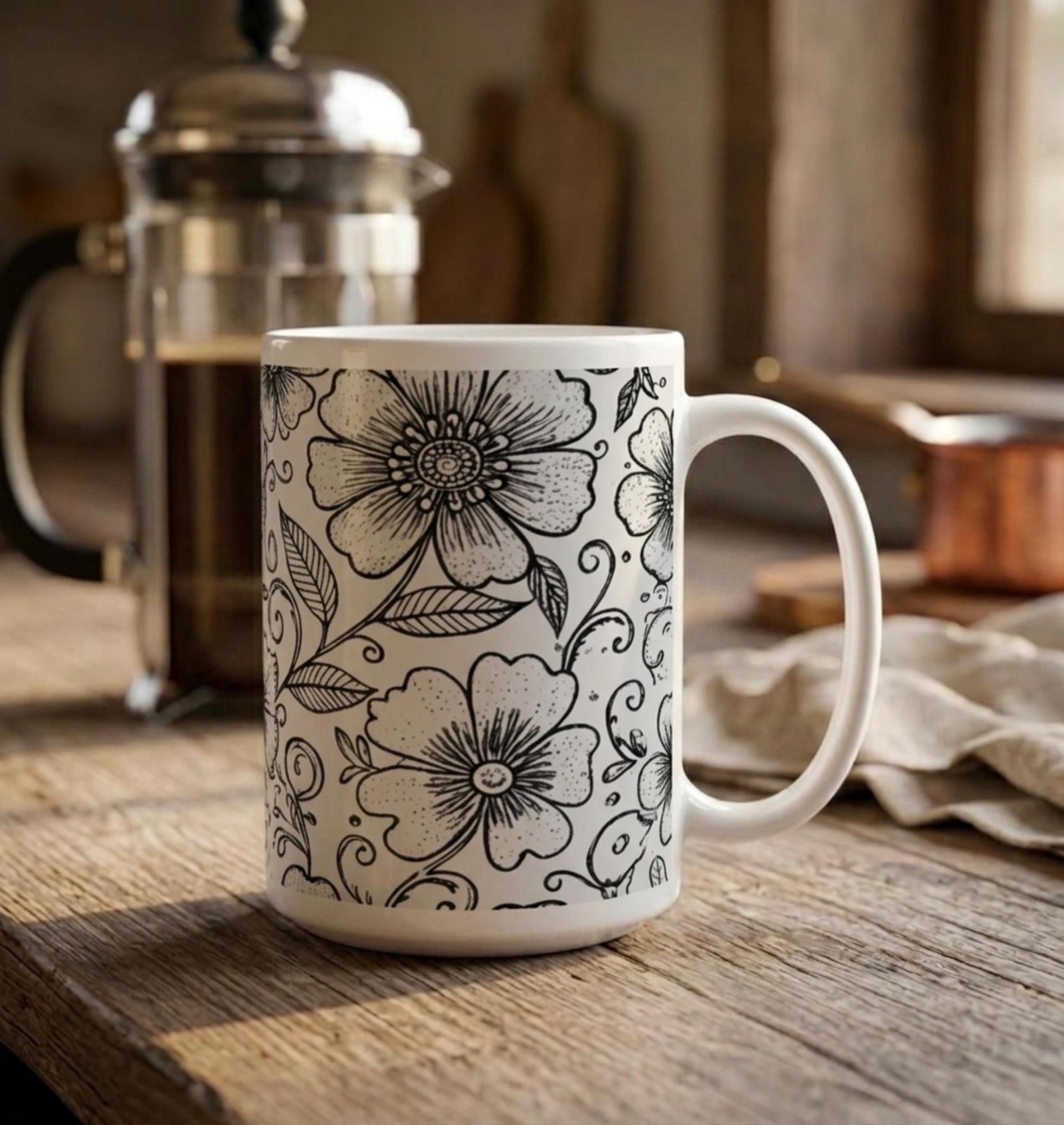 Floral Cups -  Large and Small Ceramic Mugs