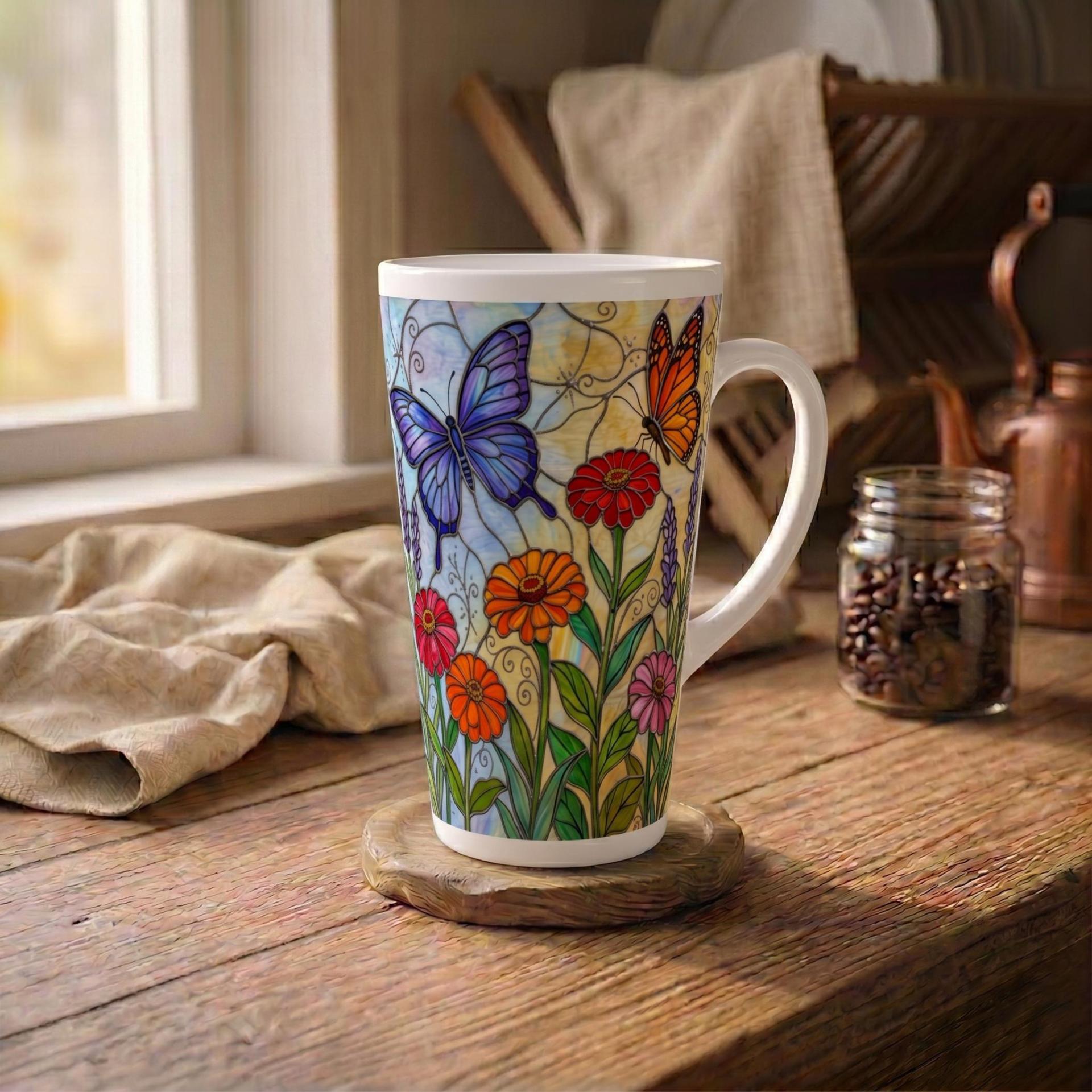 Butterfly Mug, Latte 17oz Ceramic Mug - Coffee or Tea Cup, Extra Tall