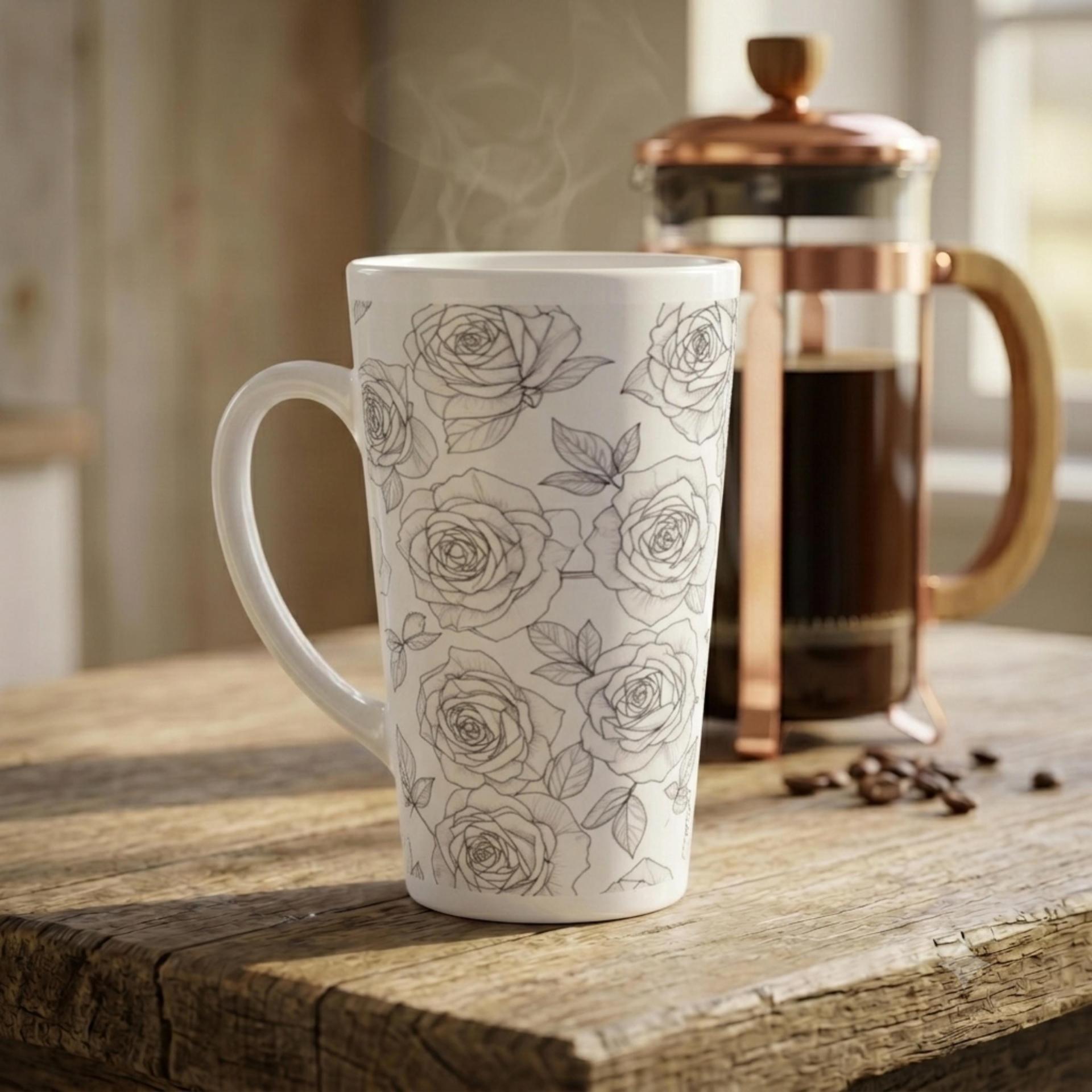 Roses - Large Latte Mug - Floral Coffee or Tea Cup, 17oz Ceramic, Extra Tall