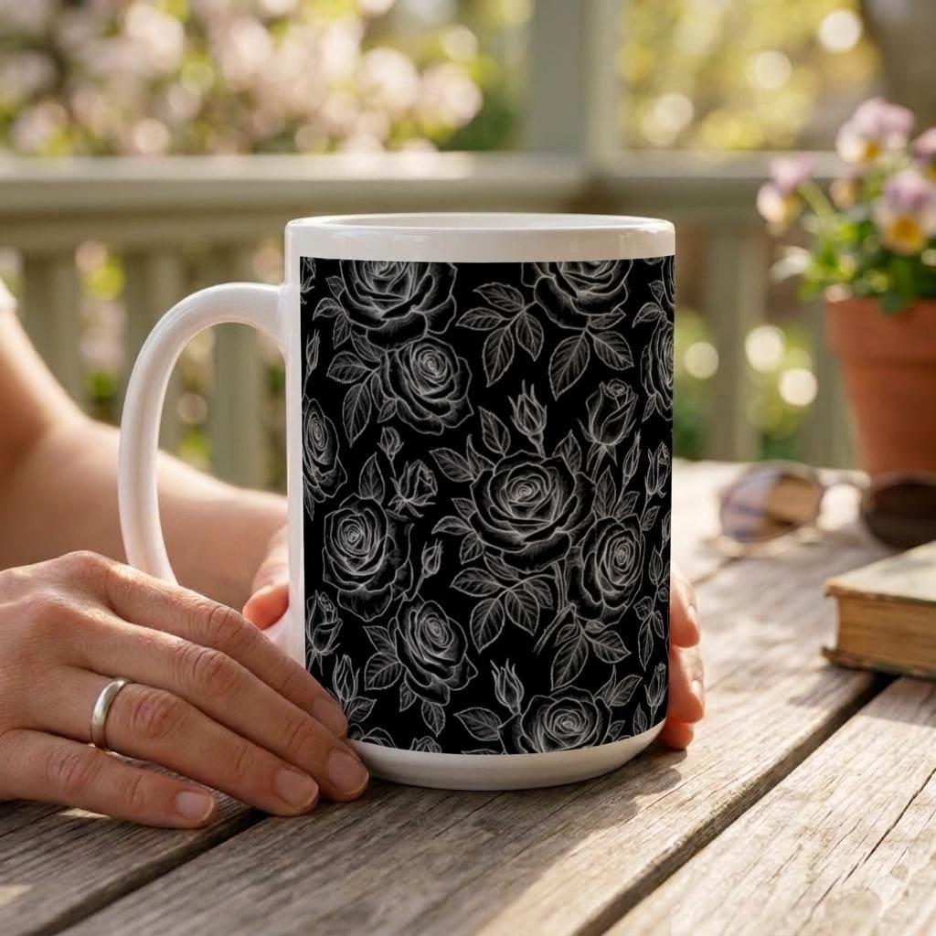 Set of Big Mugs, Floral Cup Set, Large 15 oz Matching Cups
