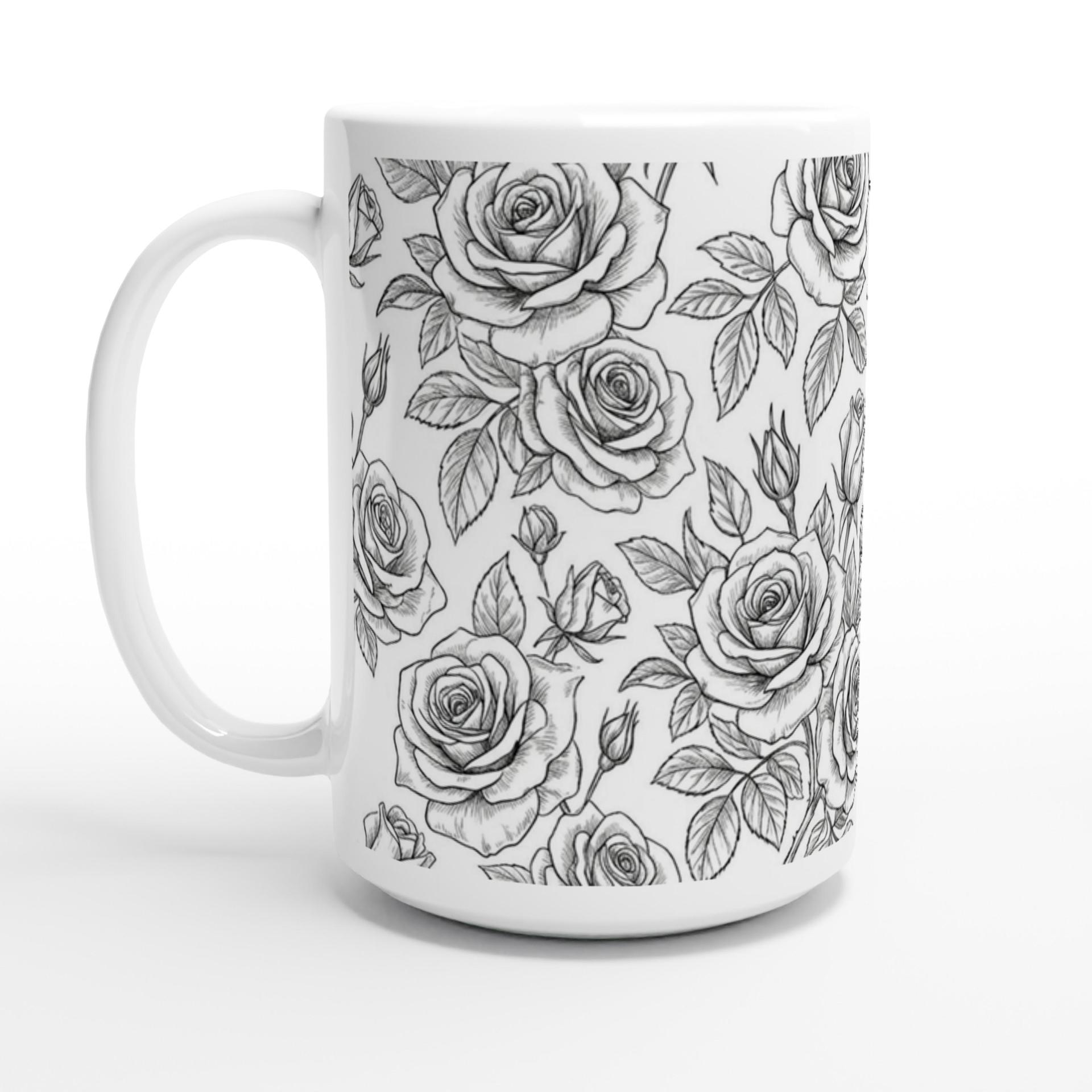 Set of Big Mugs, Floral Cup Set, Large 15 oz Matching Cups