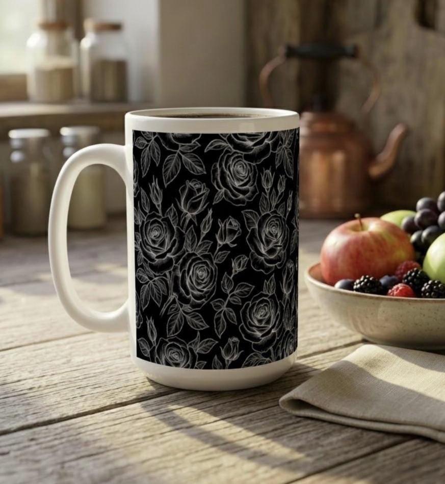 Set of Big Mugs, Floral Cup Set, Large 15 oz Matching Cups