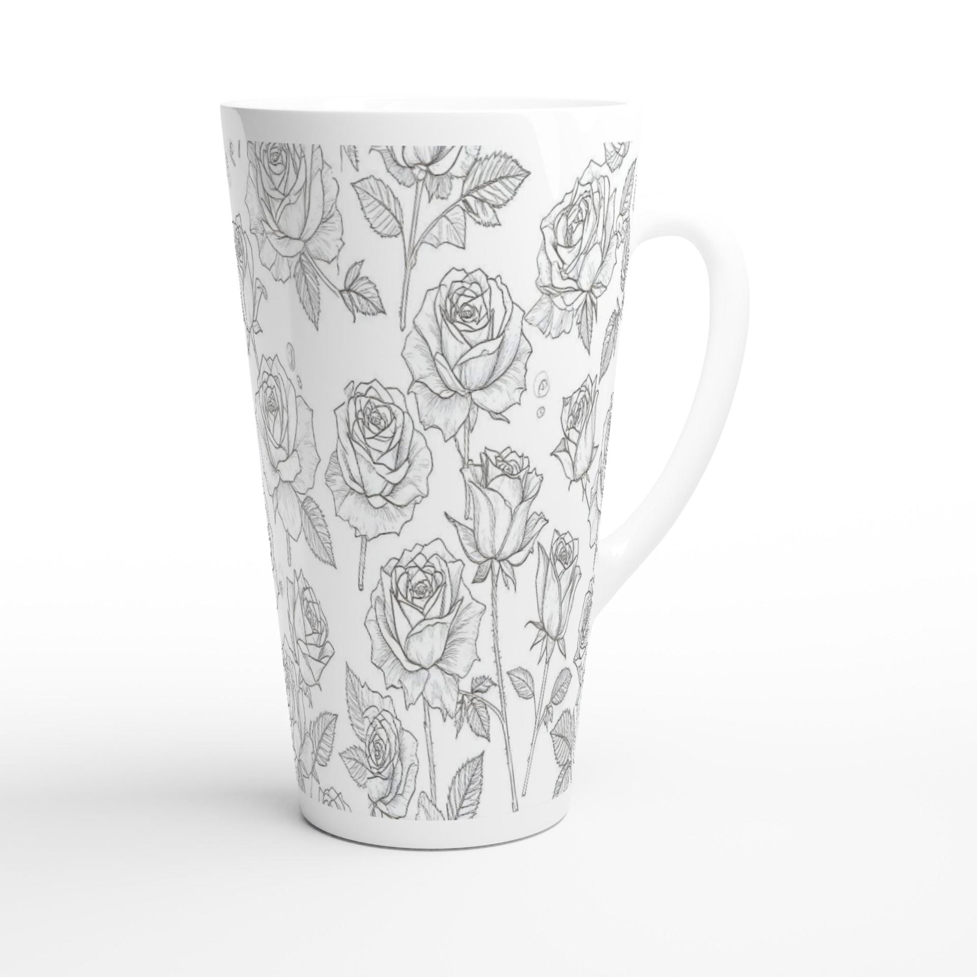 Set of 3 Cups, Floral, 17oz Latte Ceramic Mugs Set - Extra Tall Cup Set