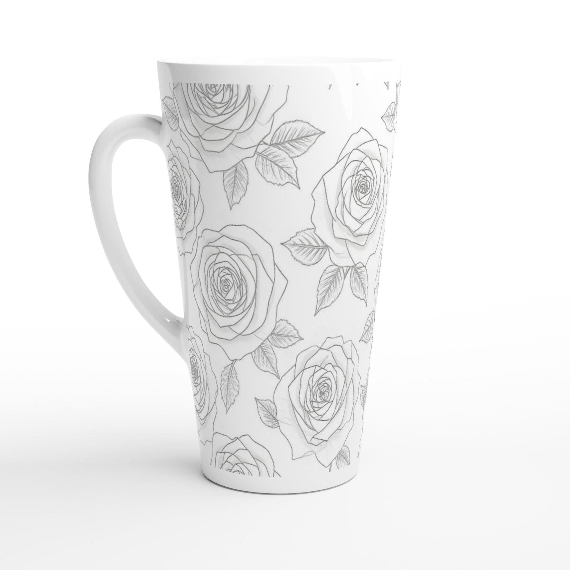 Set of 3 Cups, Floral, 17oz Latte Ceramic Mugs Set - Extra Tall Cup Set