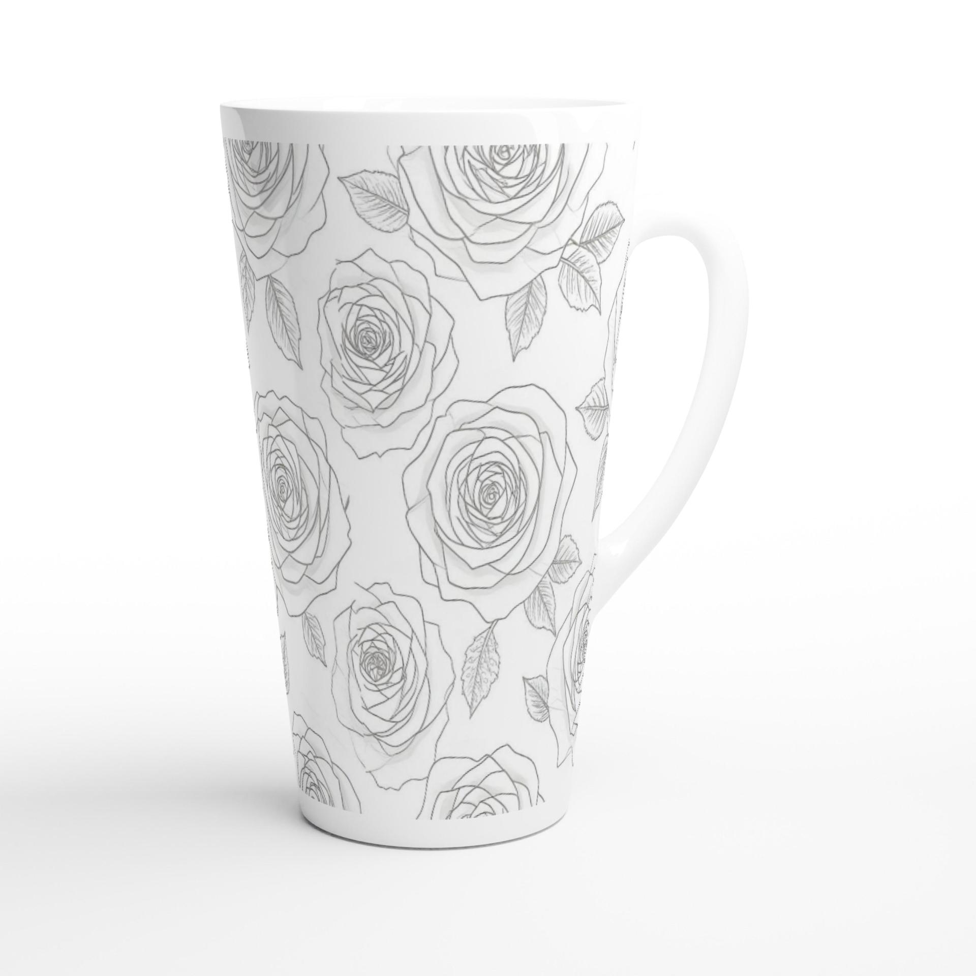Set of 3 Cups, Floral, 17oz Latte Ceramic Mugs Set - Extra Tall Cup Set