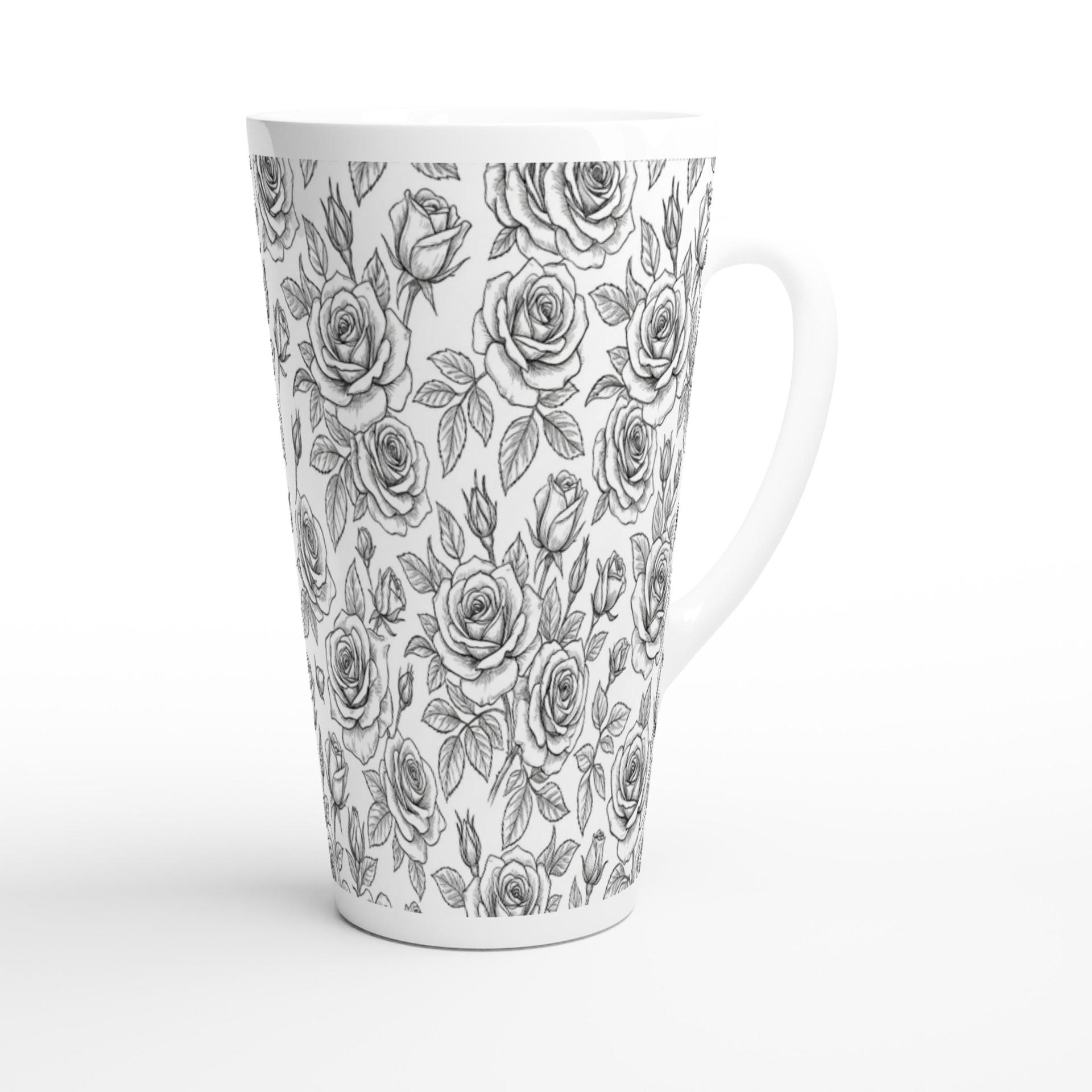 Set of 3 Cups, Floral, 17oz Latte Ceramic Mugs Set - Extra Tall Cup Set