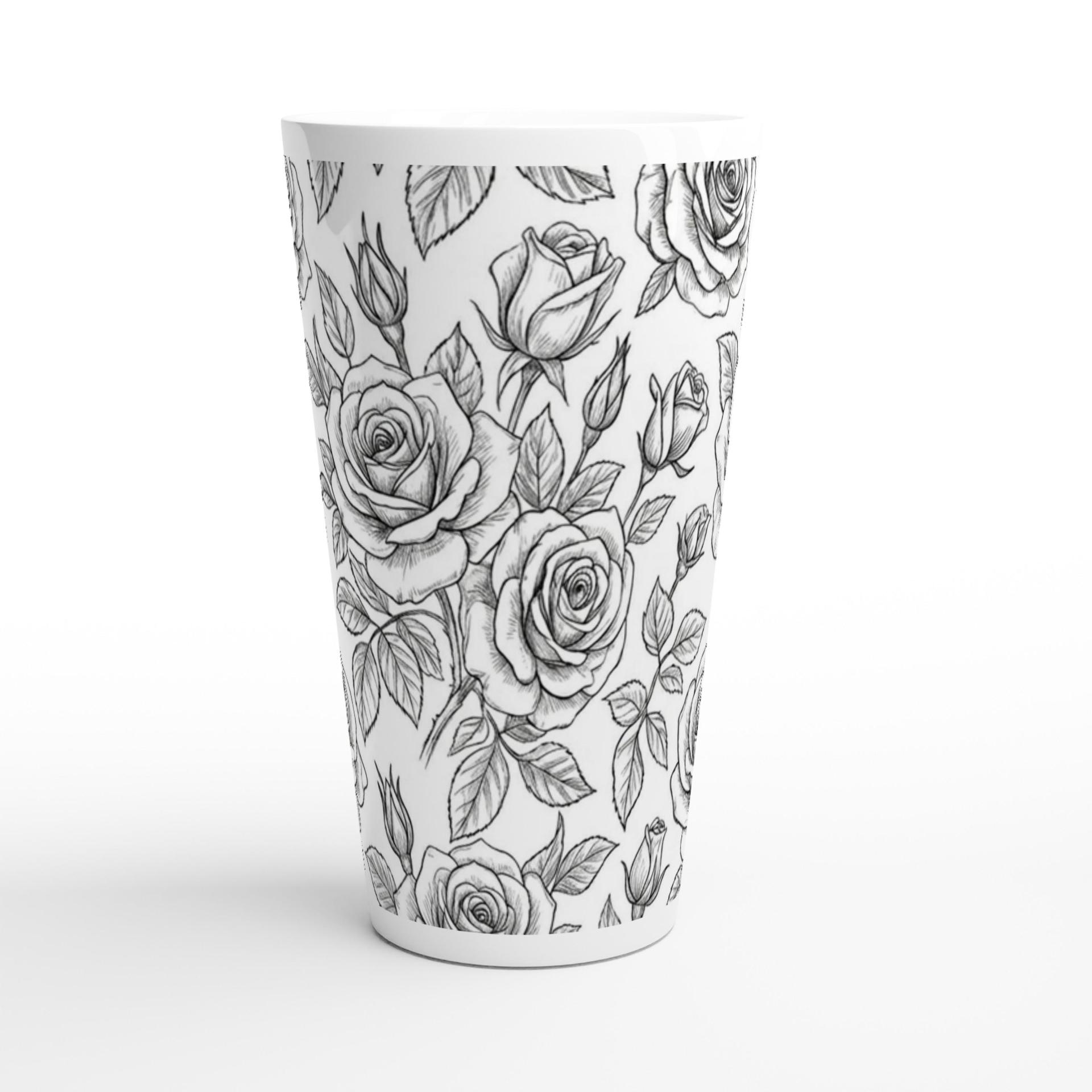 Set of 3 Cups, Floral, 17oz Latte Ceramic Mugs Set - Extra Tall Cup Set