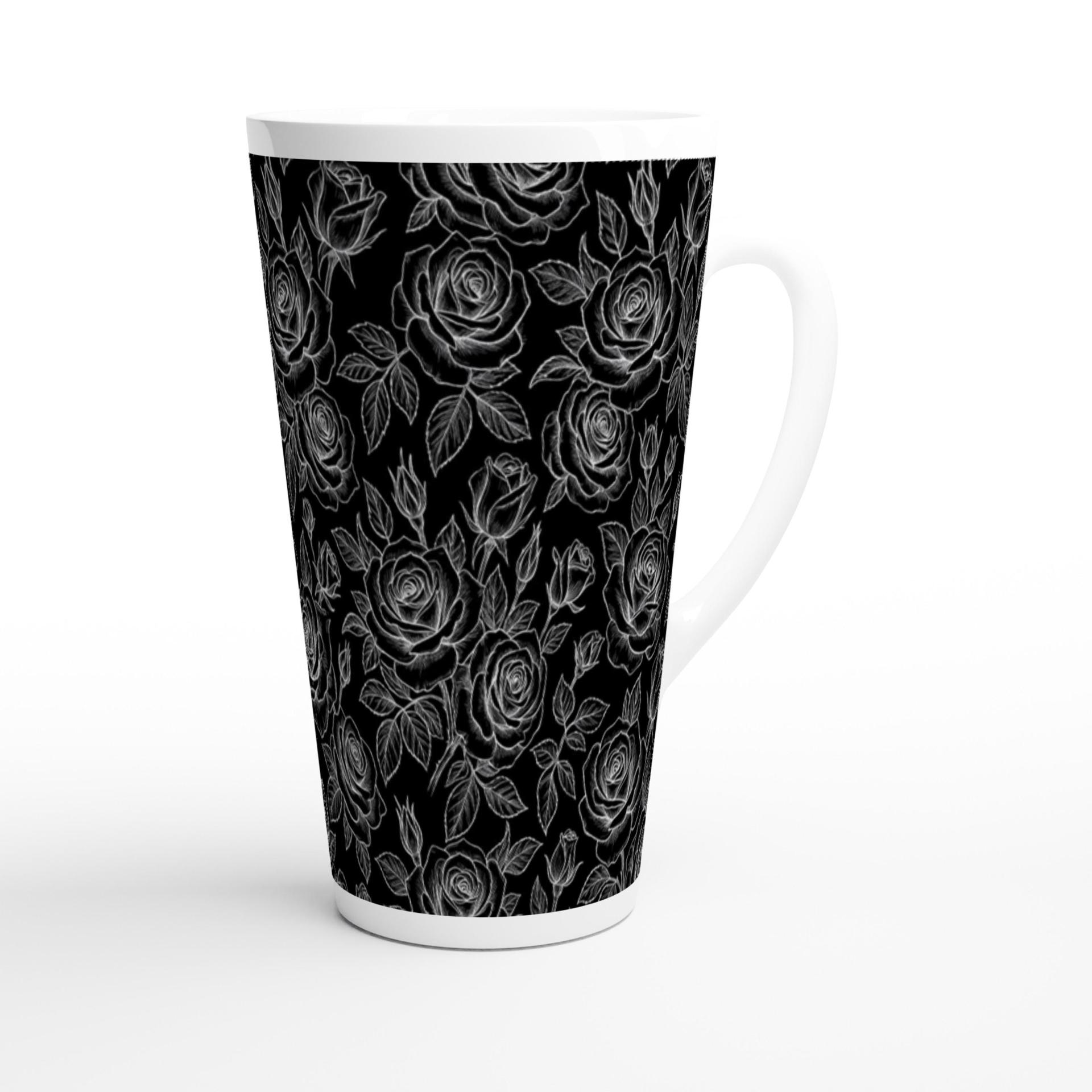 Set of 3 Cups, Floral, 17oz Latte Ceramic Mugs Set - Extra Tall Cup Set