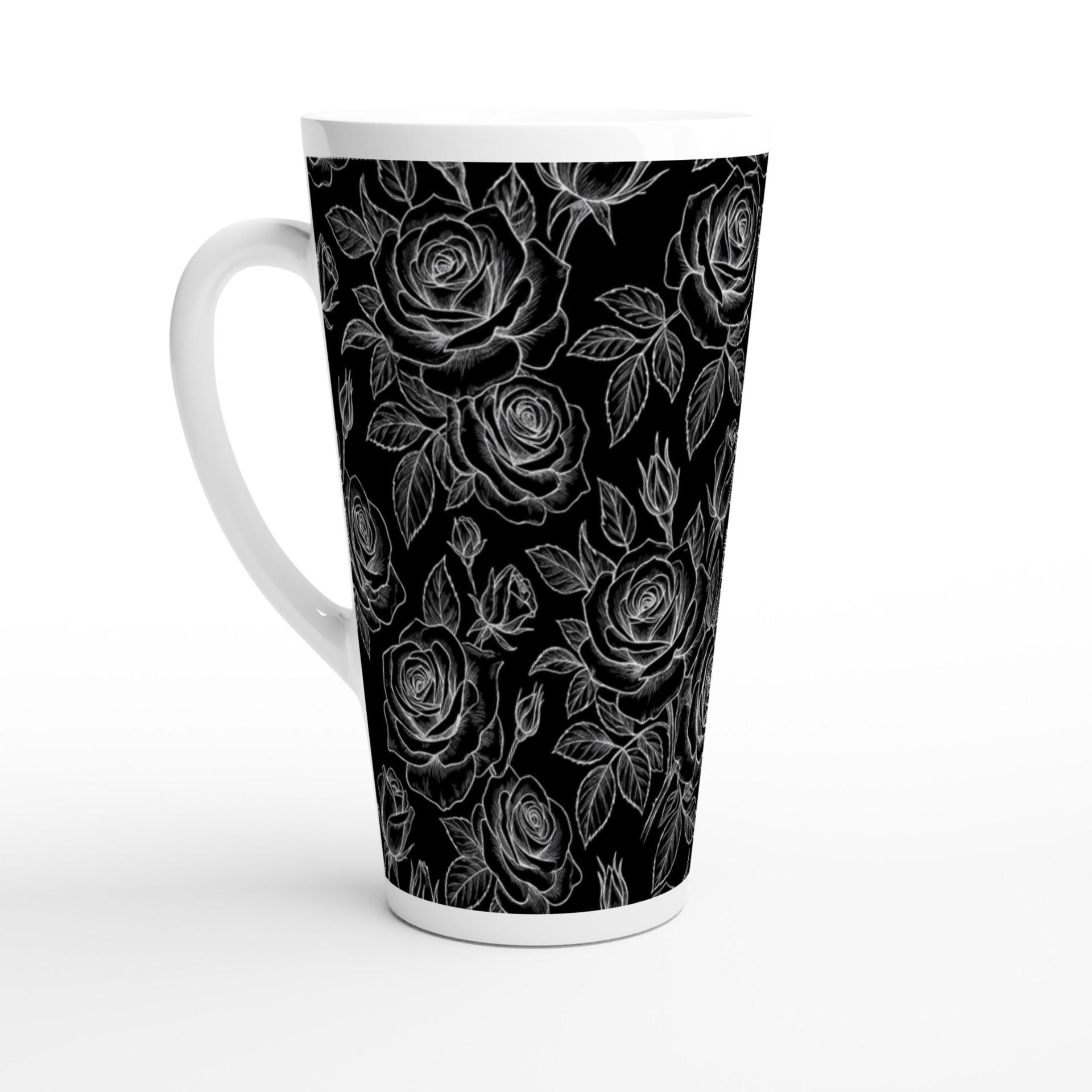 Set of 3 Cups, Floral, 17oz Latte Ceramic Mugs Set - Extra Tall Cup Set