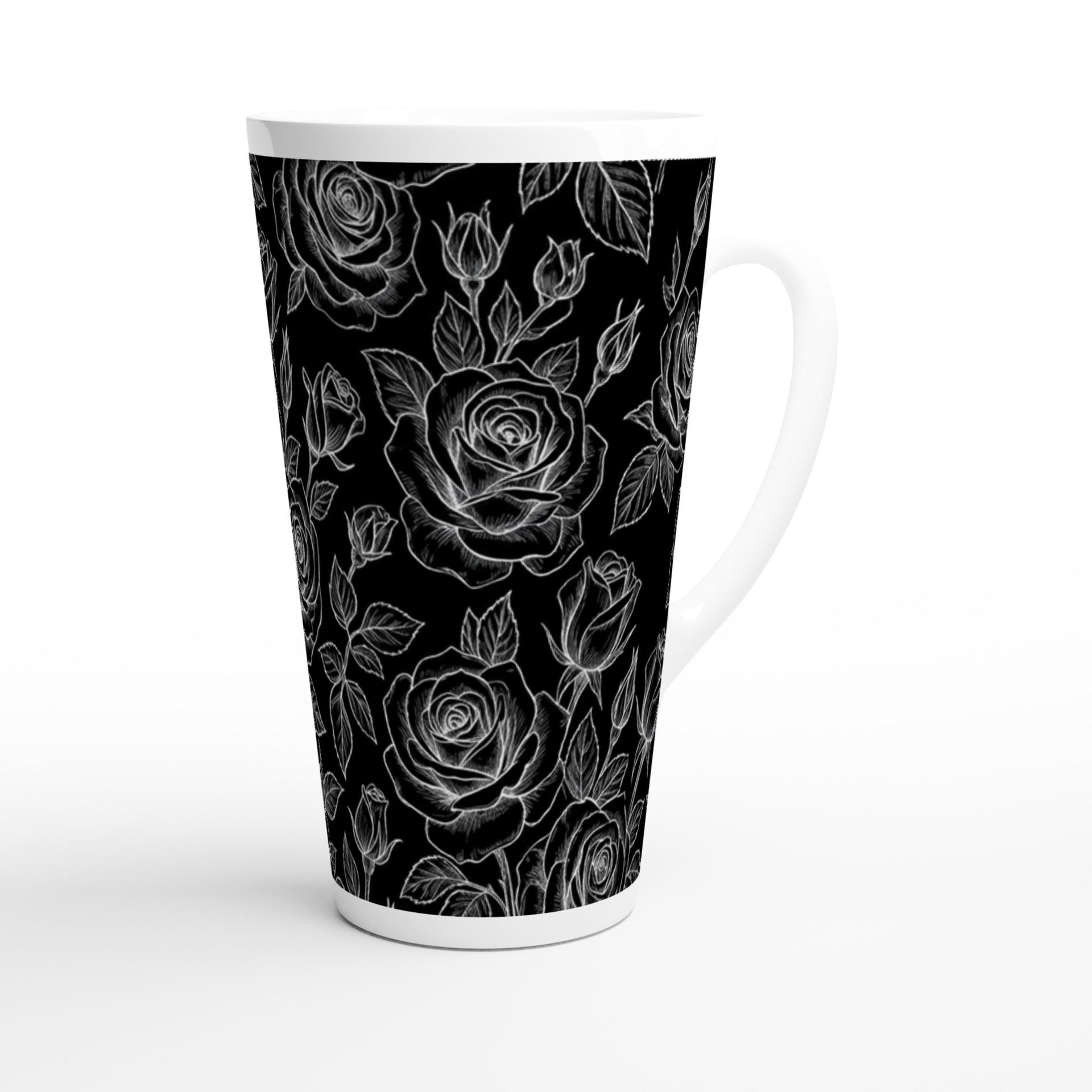 Set of 3 Cups, Floral, 17oz Latte Ceramic Mugs Set - Extra Tall Cup Set