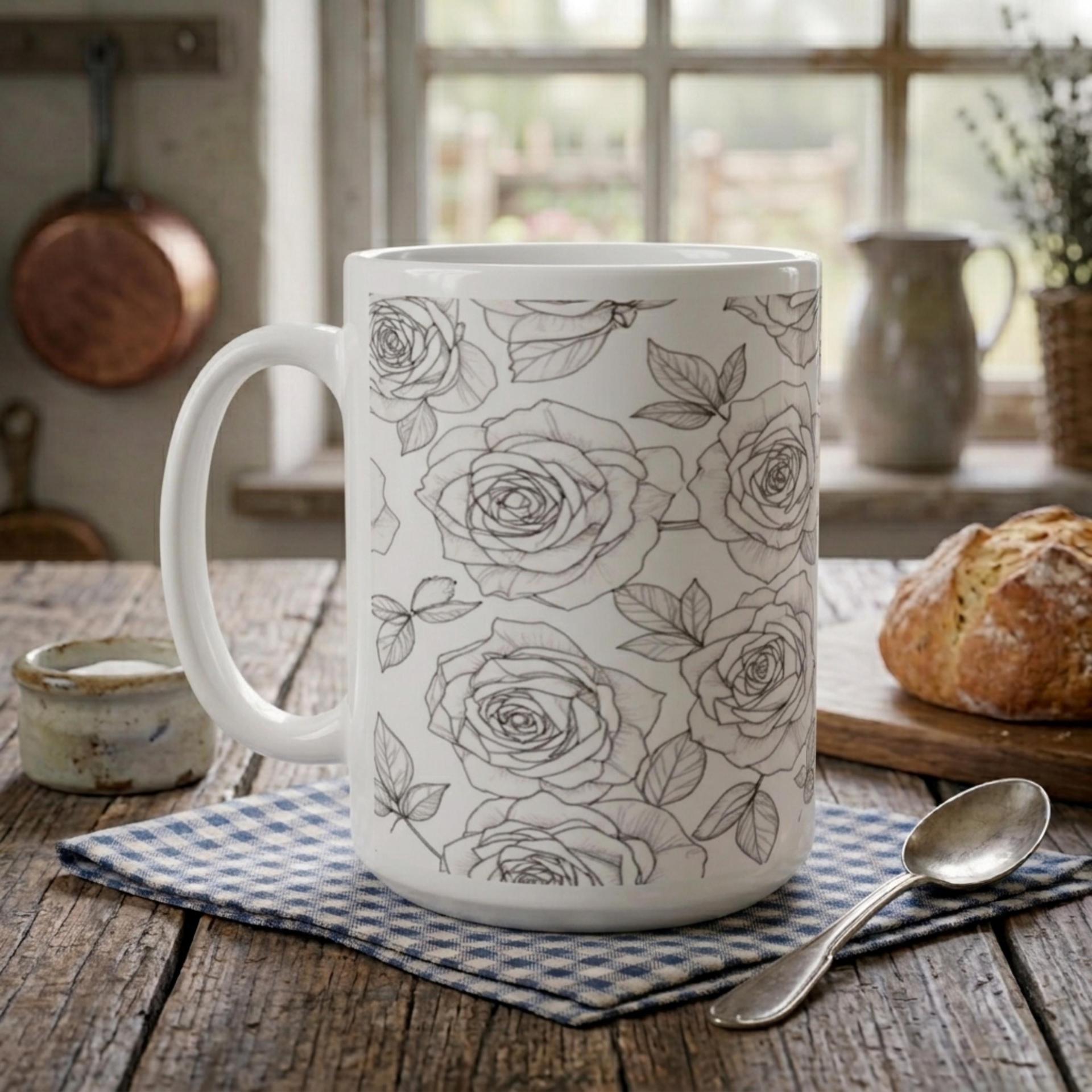 Roses, Floral Cups Set -  Large and Small Ceramic Mugs