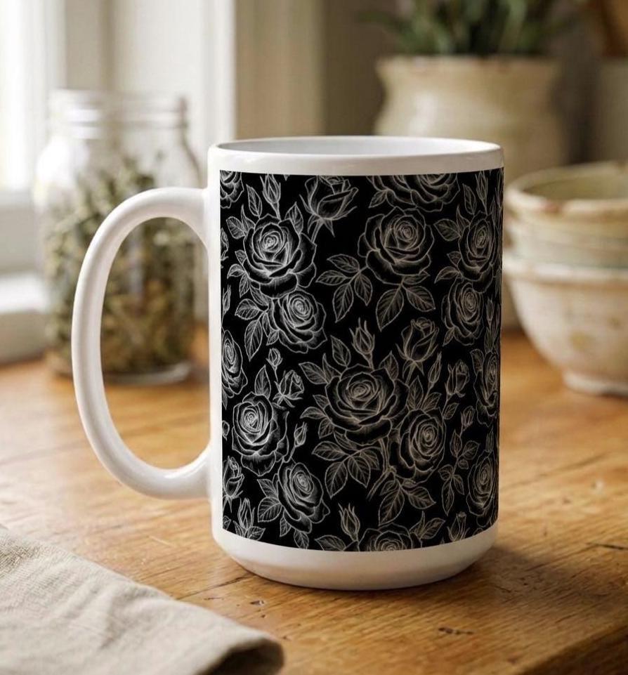 Set of Big Mugs, Floral Cup Set, Large 15 oz Matching Cups