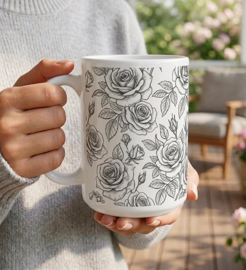 Roses - Floral Cups -  Large and Small Ceramic Mugs