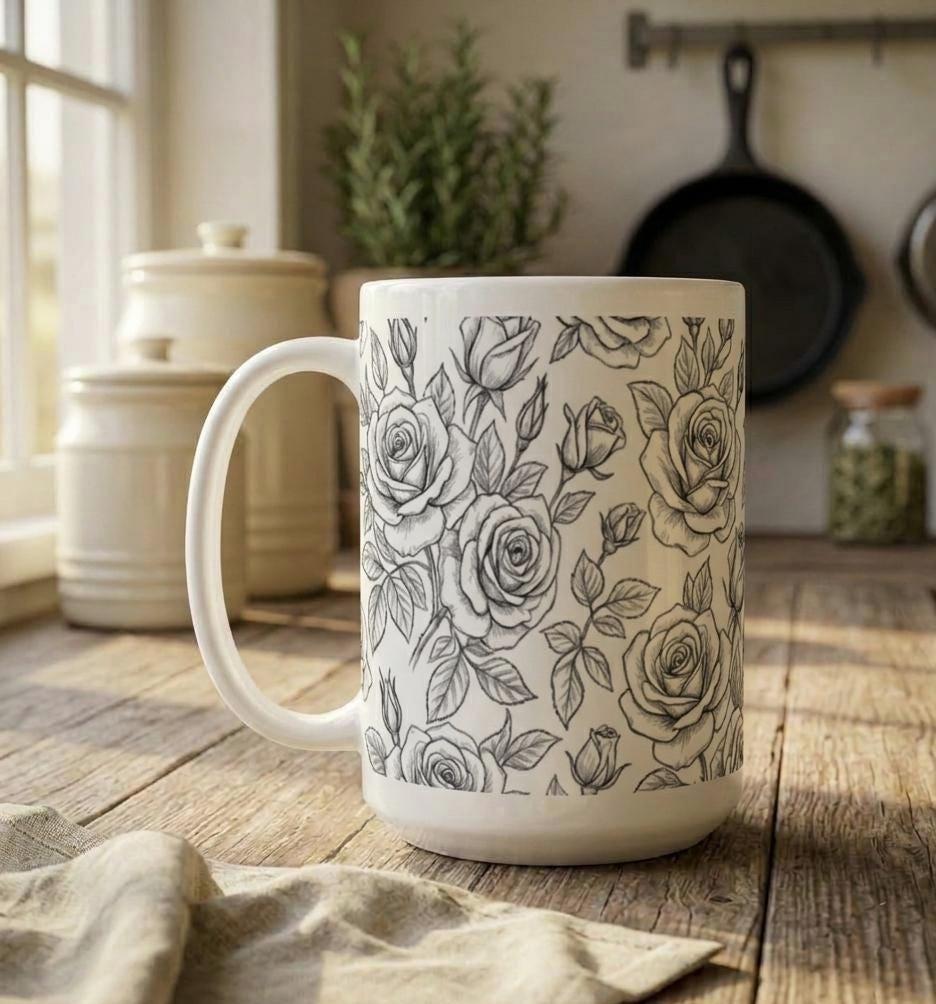 Roses - Floral Cups -  Large and Small Ceramic Mugs