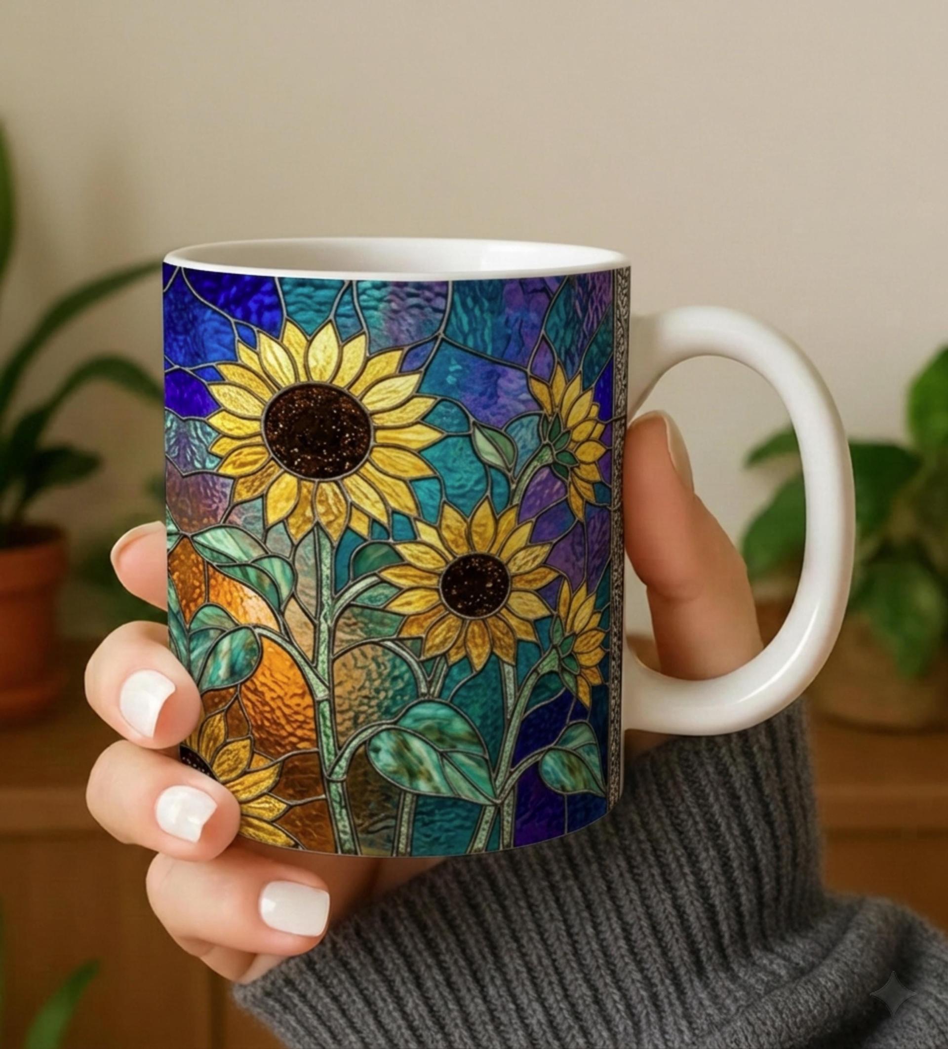 Sunflowers, Large and Small Cups, Floral Mug Set