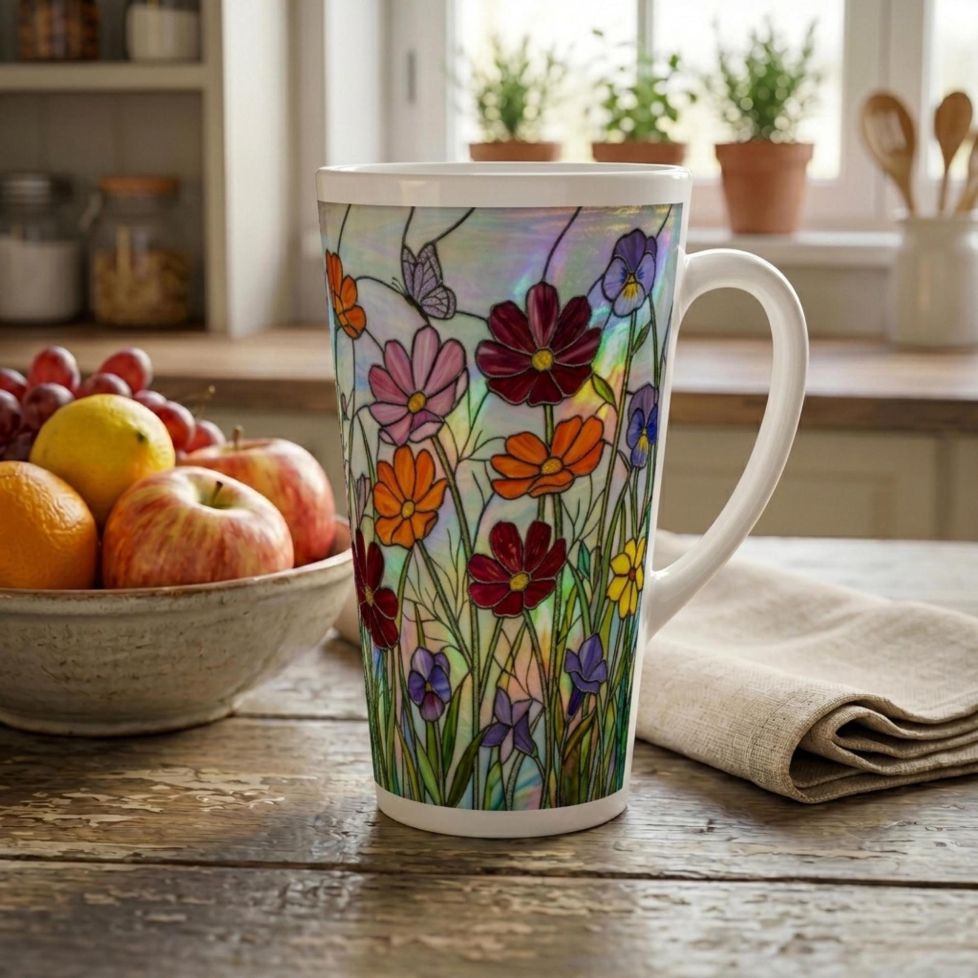 Floral - Latte 17oz Ceramic Mug - Coffee or Tea Cup, Extra Tall