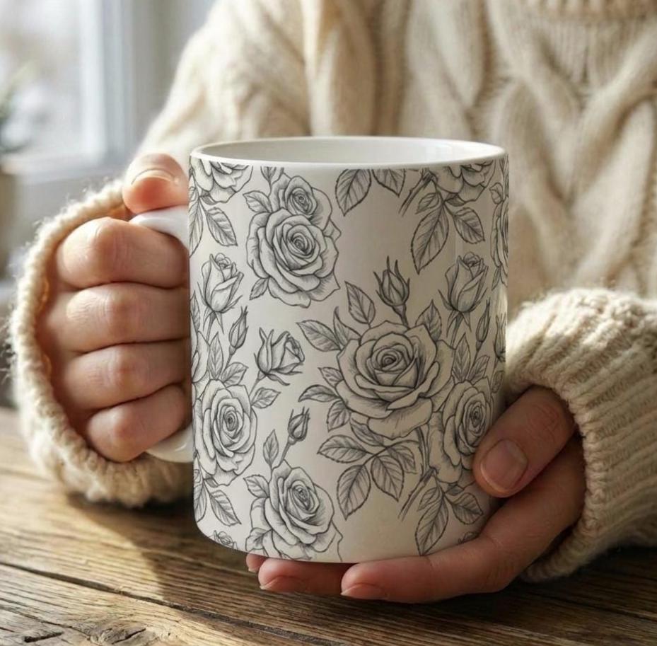 Roses - Floral Cups -  Large and Small Ceramic Mugs