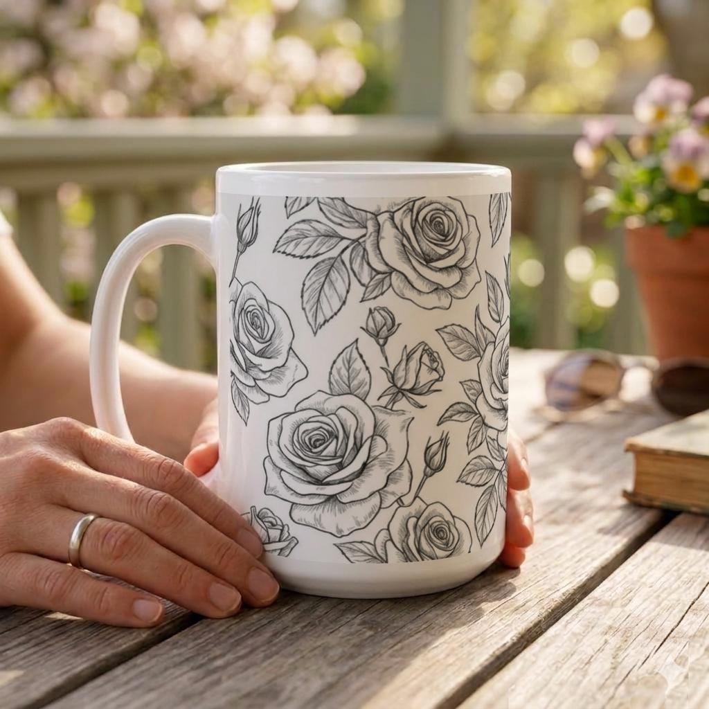 Roses - Floral Cups -  Large and Small Ceramic Mugs