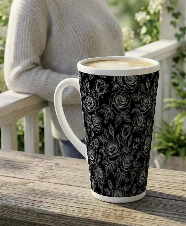 Roses, Latte 17oz Ceramic Mug - Coffee or Tea Cup, Extra Tall