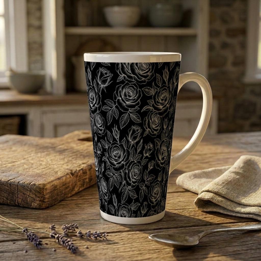 Roses, Latte 17oz Ceramic Mug - Coffee or Tea Cup, Extra Tall