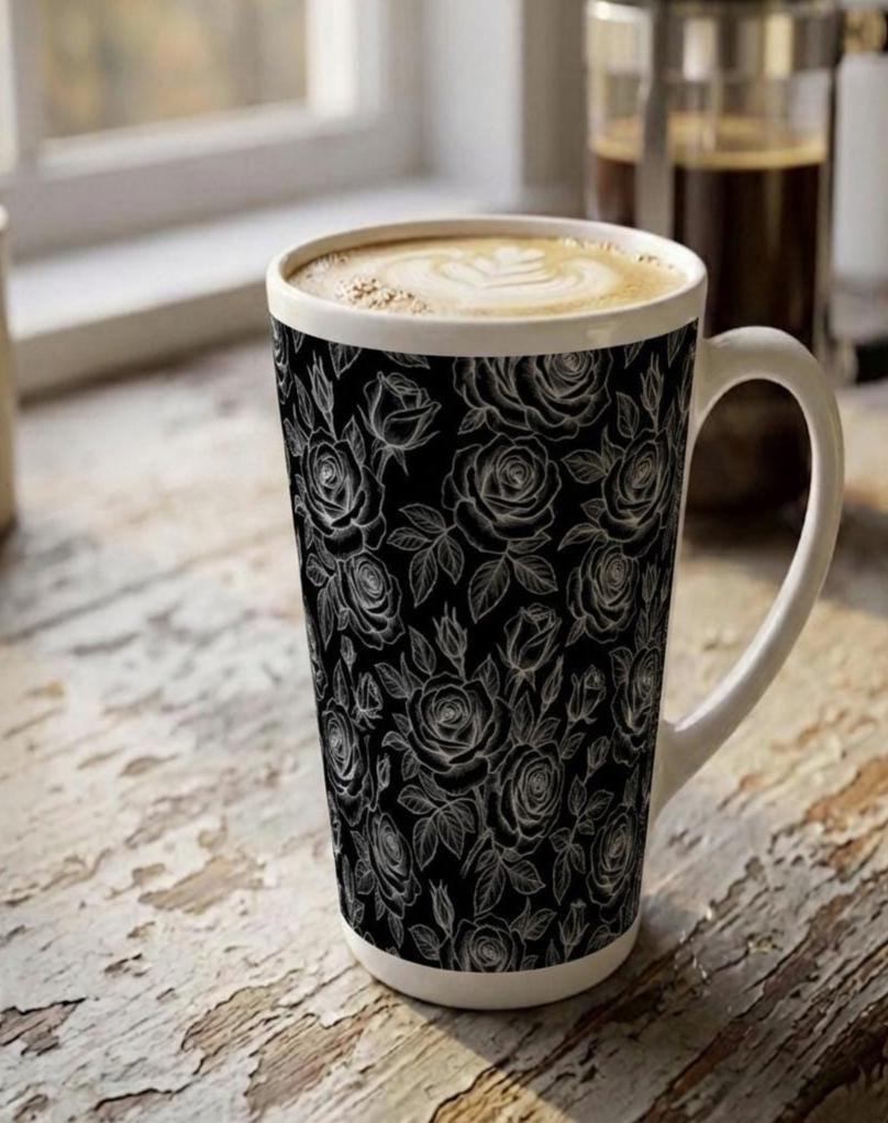 Roses, Latte 17oz Ceramic Mug - Coffee or Tea Cup, Extra Tall