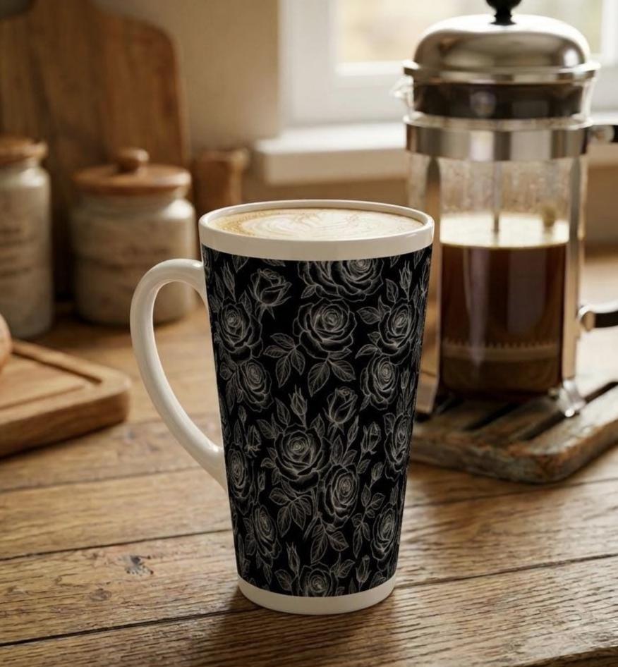 Roses, Latte 17oz Ceramic Mug - Coffee or Tea Cup, Extra Tall