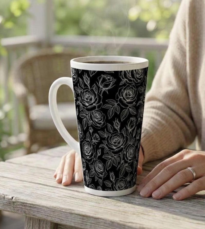 Roses, Latte 17oz Ceramic Mug - Coffee or Tea Cup, Extra Tall