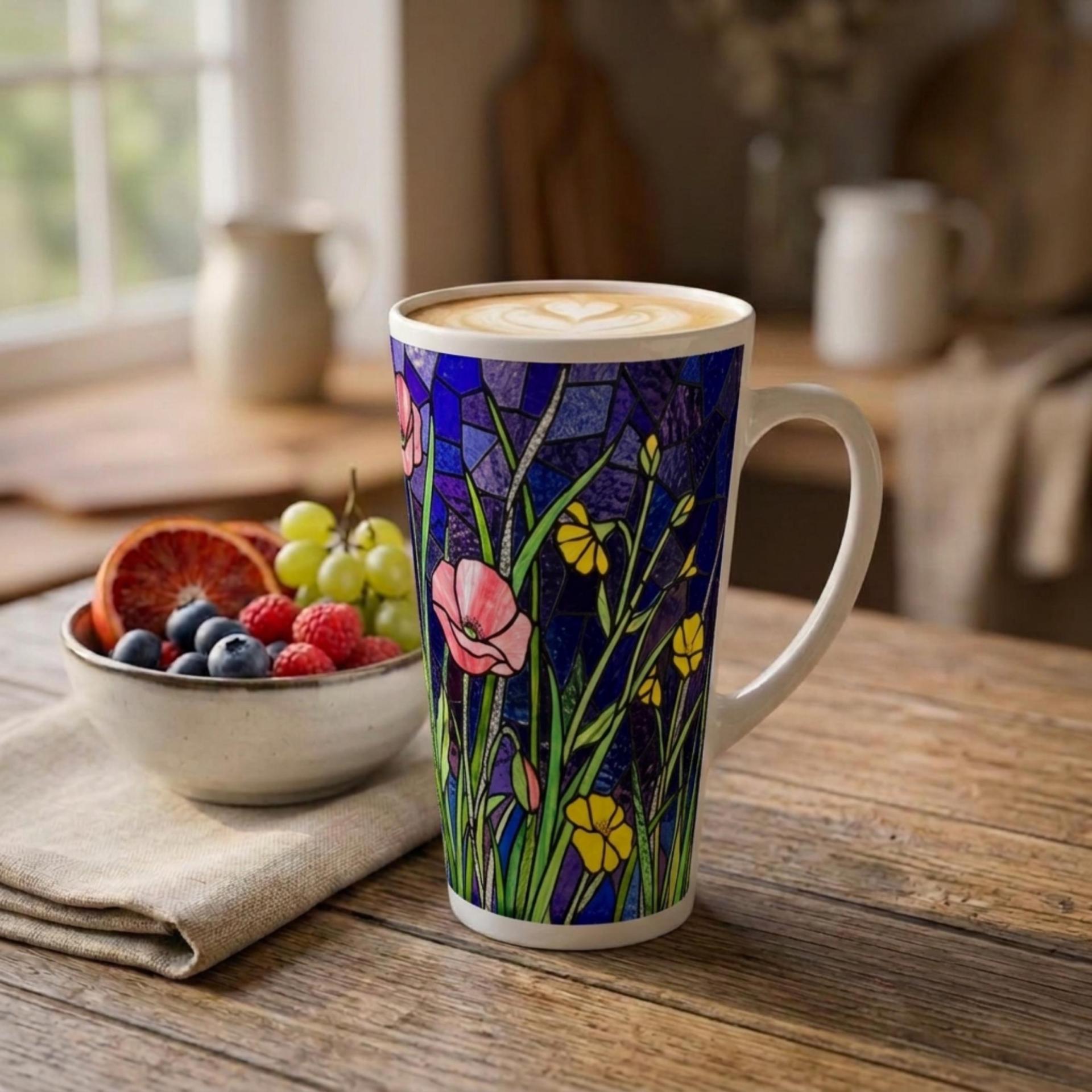 Floral Latte 17oz Ceramic Mug - Coffee or Tea Cup, Extra Tall
