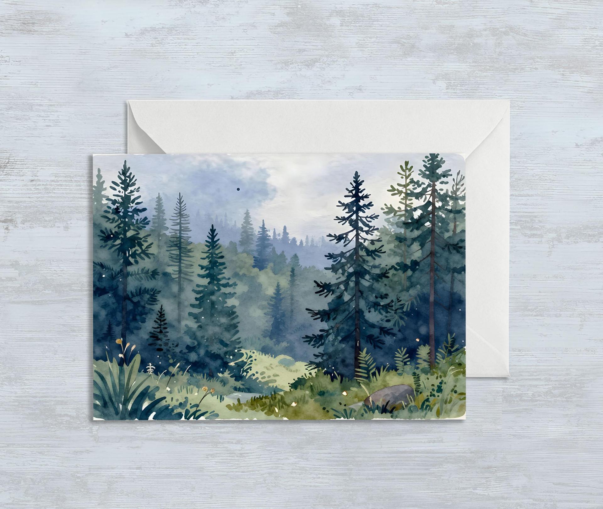 Forest Greeting Cards, Set of 4, Botanical Art, Blank Gift Cards