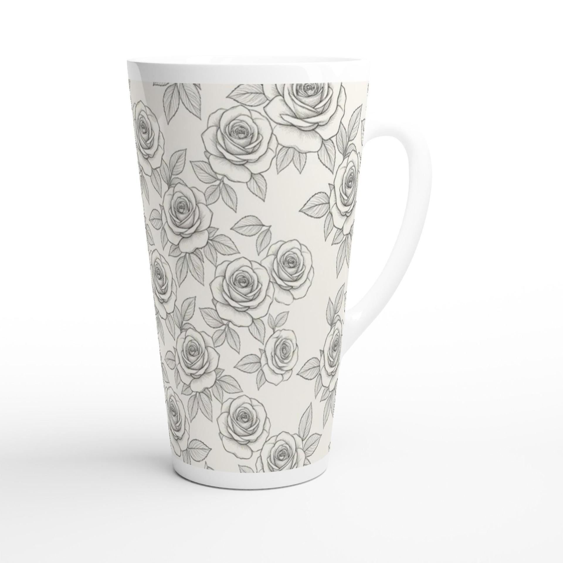 Roses - Large Latte Mug - Floral Coffee or Tea Cup, 17oz Ceramic, Extra Tall