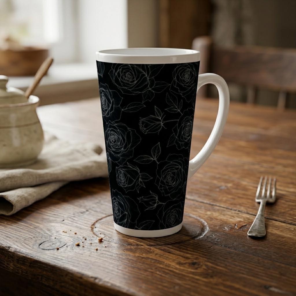 Roses - Large Latte Mug - Floral Coffee or Tea Cup, 17oz Ceramic, Extra Tall