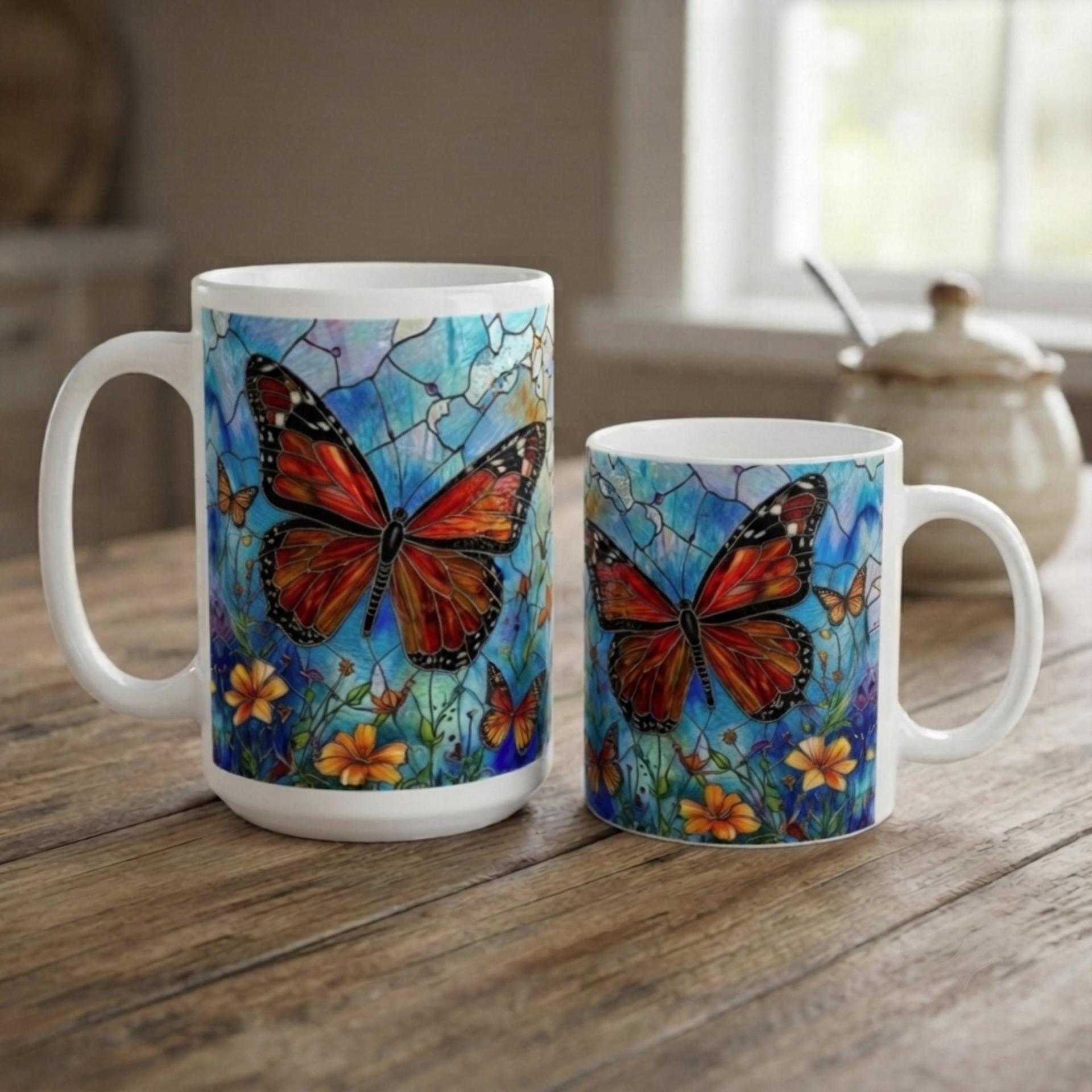 Butterfly Cups Set -  Large and Small Ceramic Mugs