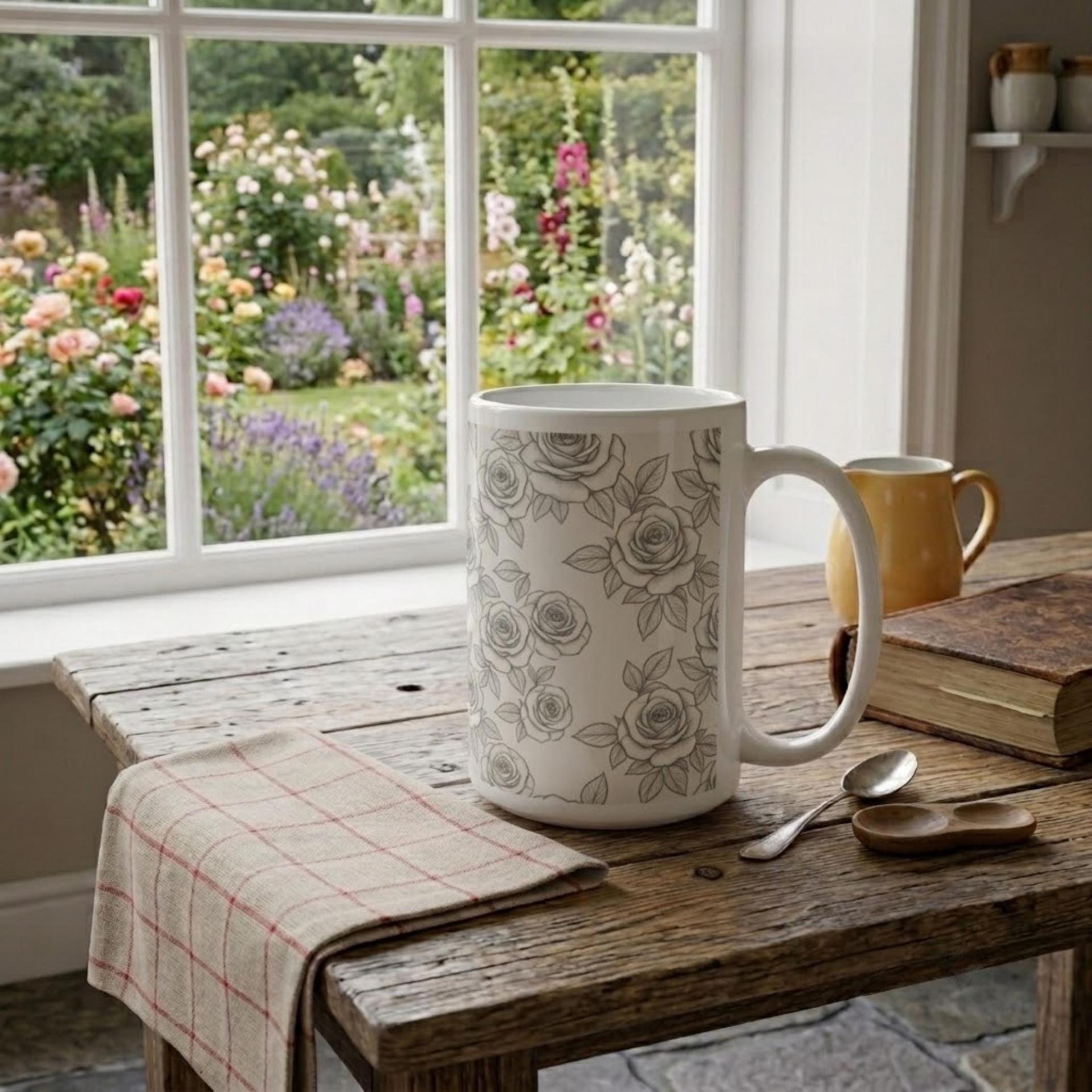 Roses, Floral Mugs, Large and Small Cup Set