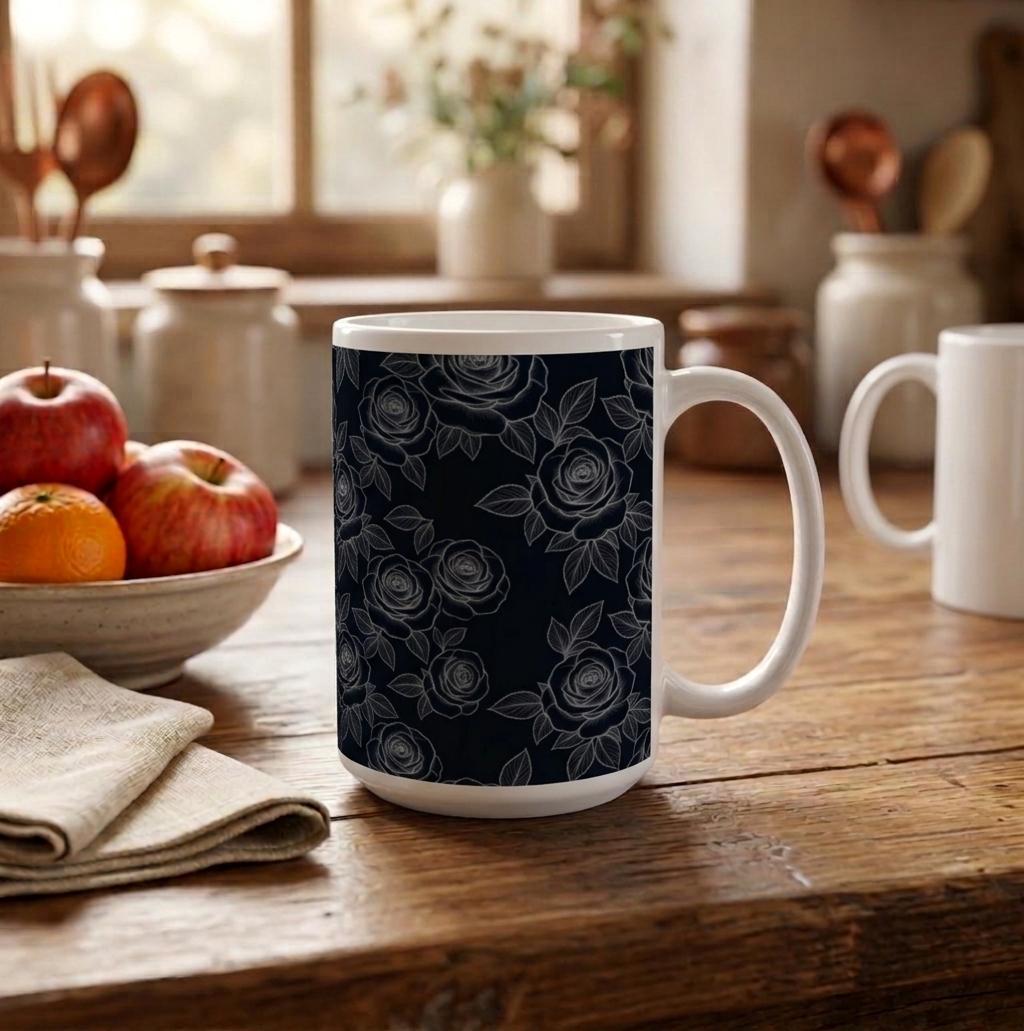Roses, Dark Floral Mug Set, Large and Small Cups