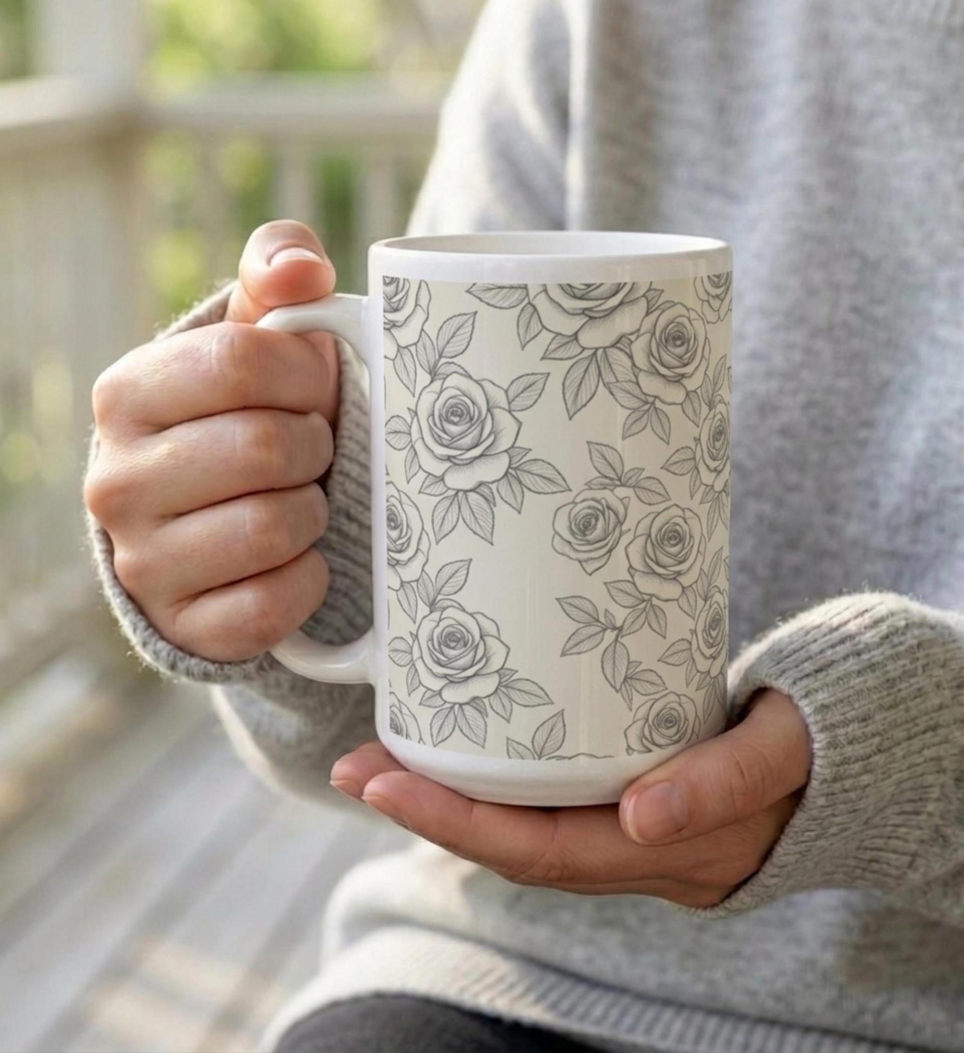 Roses, Floral Mugs, Large and Small Cup Set