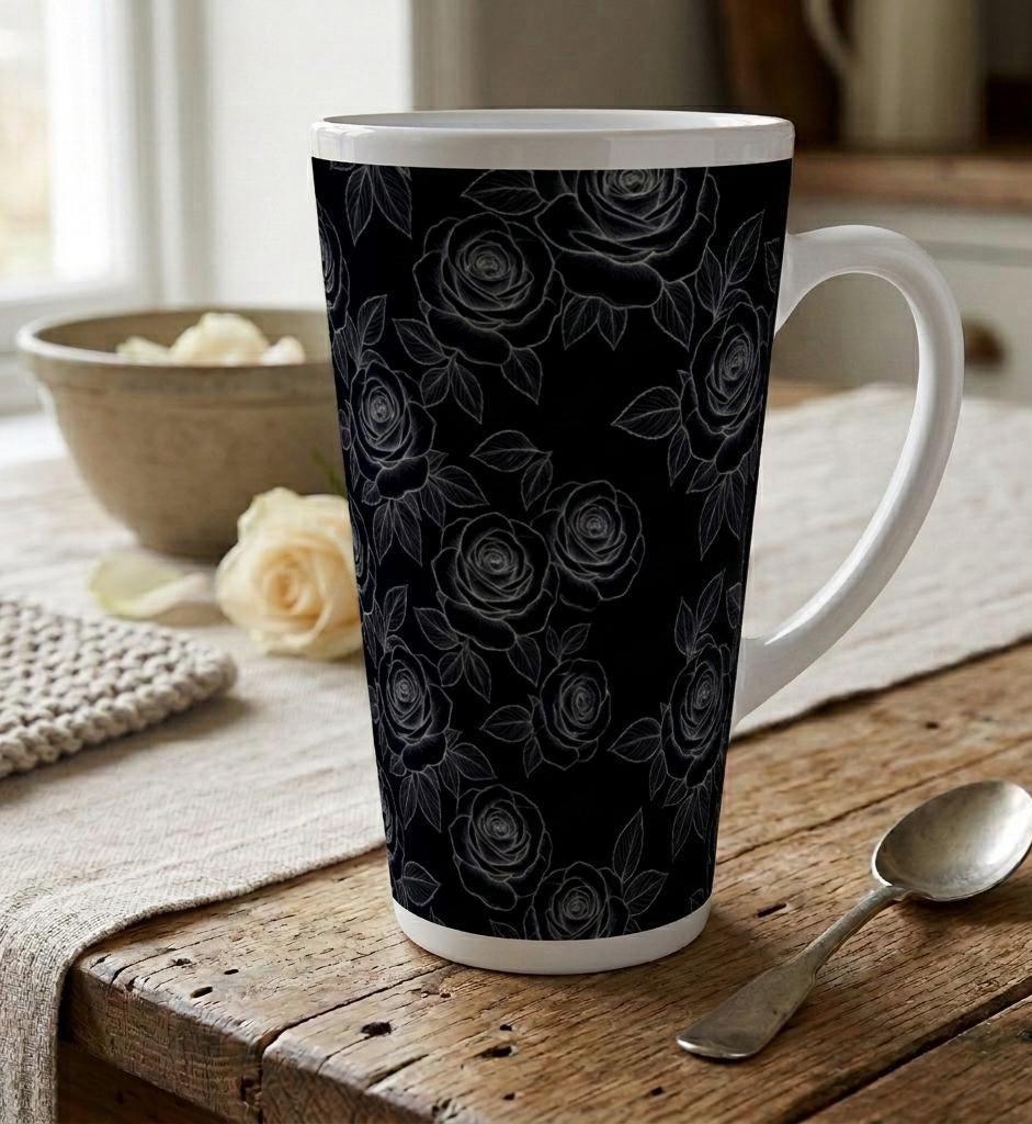 Roses - Large Latte Mug - Coffee or Tea Cup, 17oz Ceramic, Extra Tall
