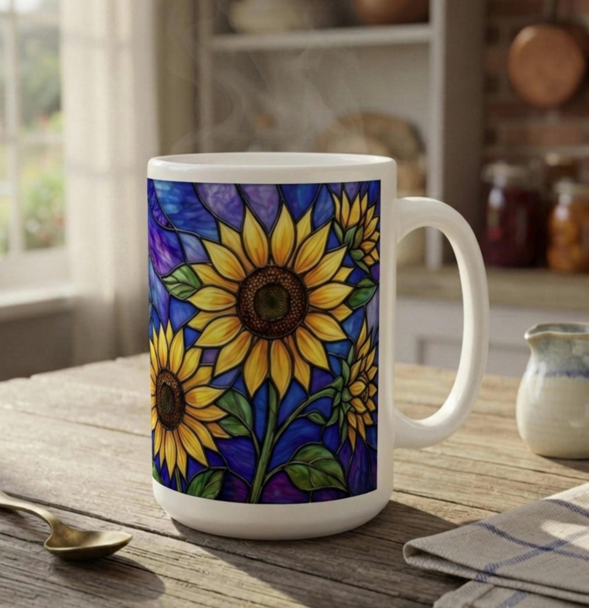 Sunflower Cups Set -  Large and Small Ceramic Mugs