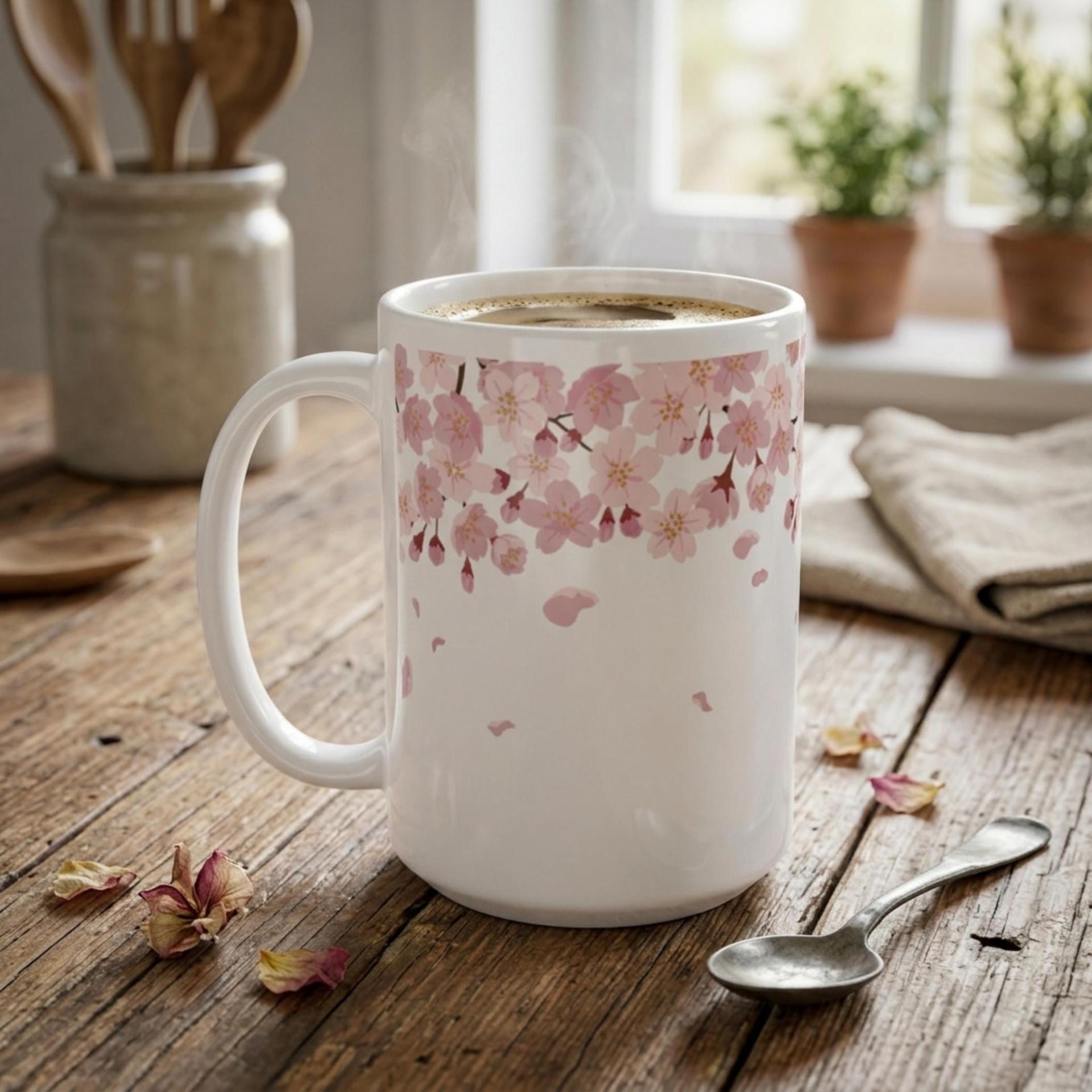 Floral Cups Set - Cherry Blossom, Large and Small Mug Set