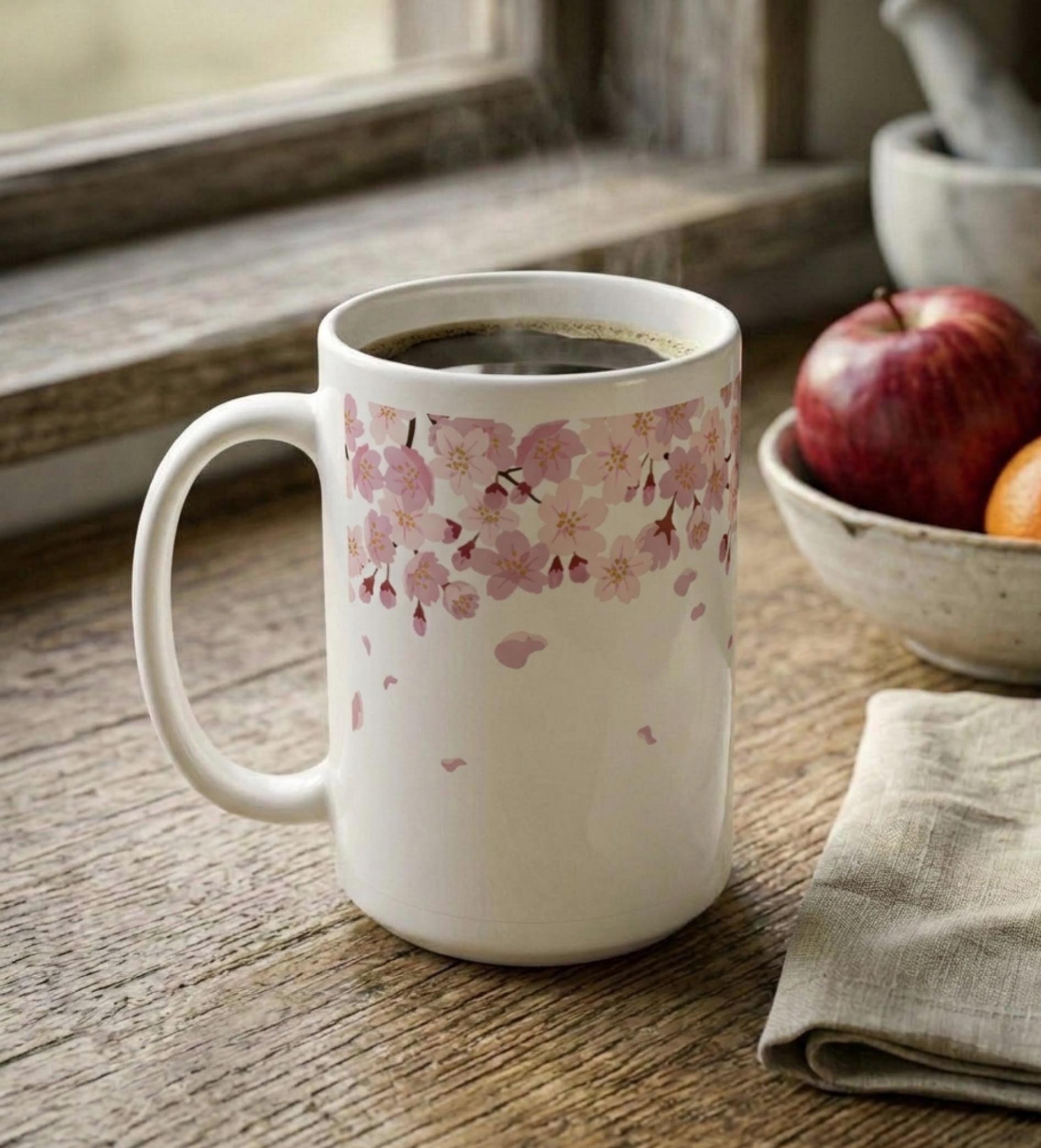 Floral Cups Set - Cherry Blossom, Large and Small Mug Set