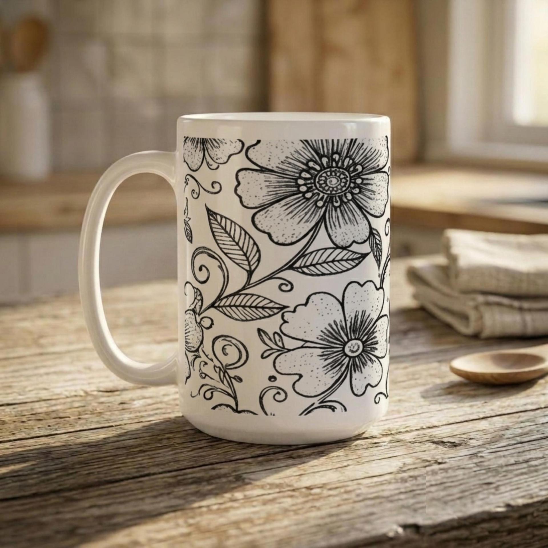 Floral Cups -  Large and Small Ceramic Mugs