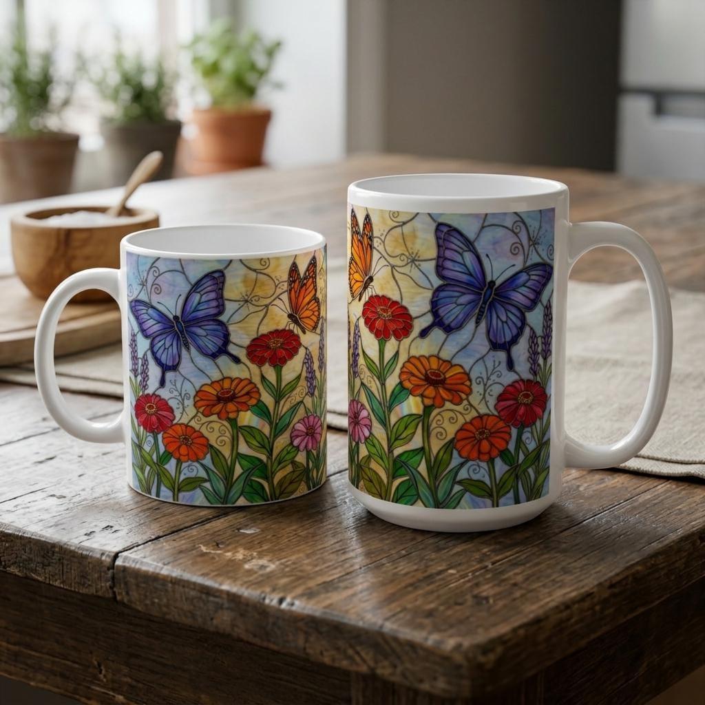 Butterfly Cups, Large and Small Mug Set