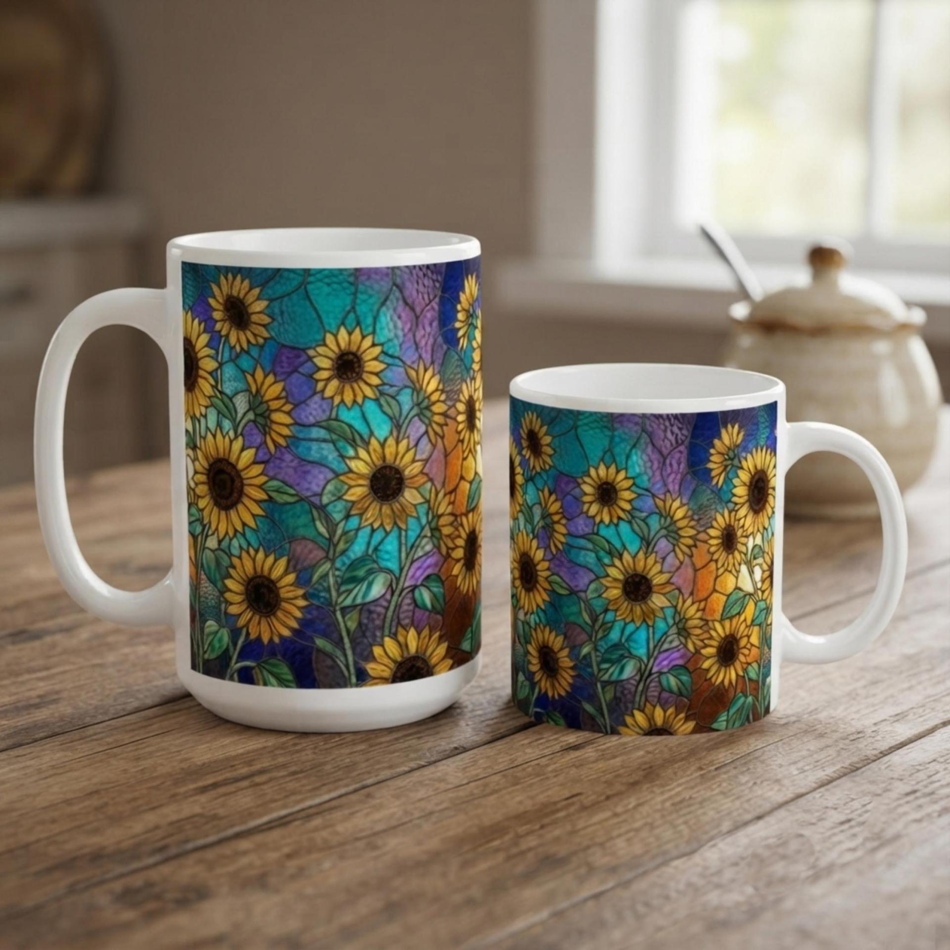 Sunflower Cups Set -  Large and Small Ceramic Mugs