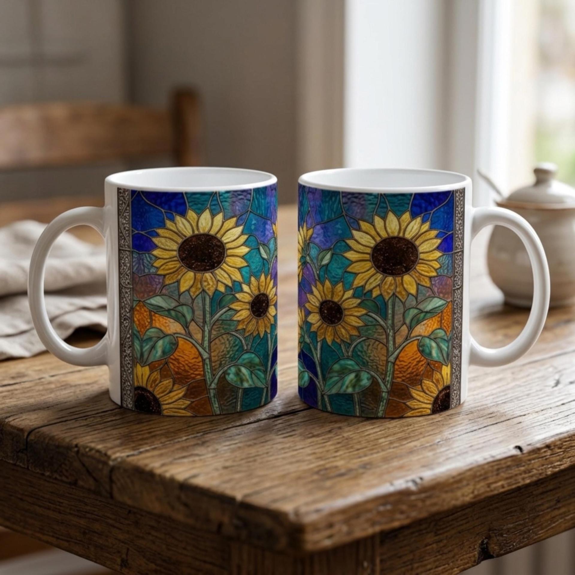 Sunflowers, Large and Small Cups, Floral Mug Set