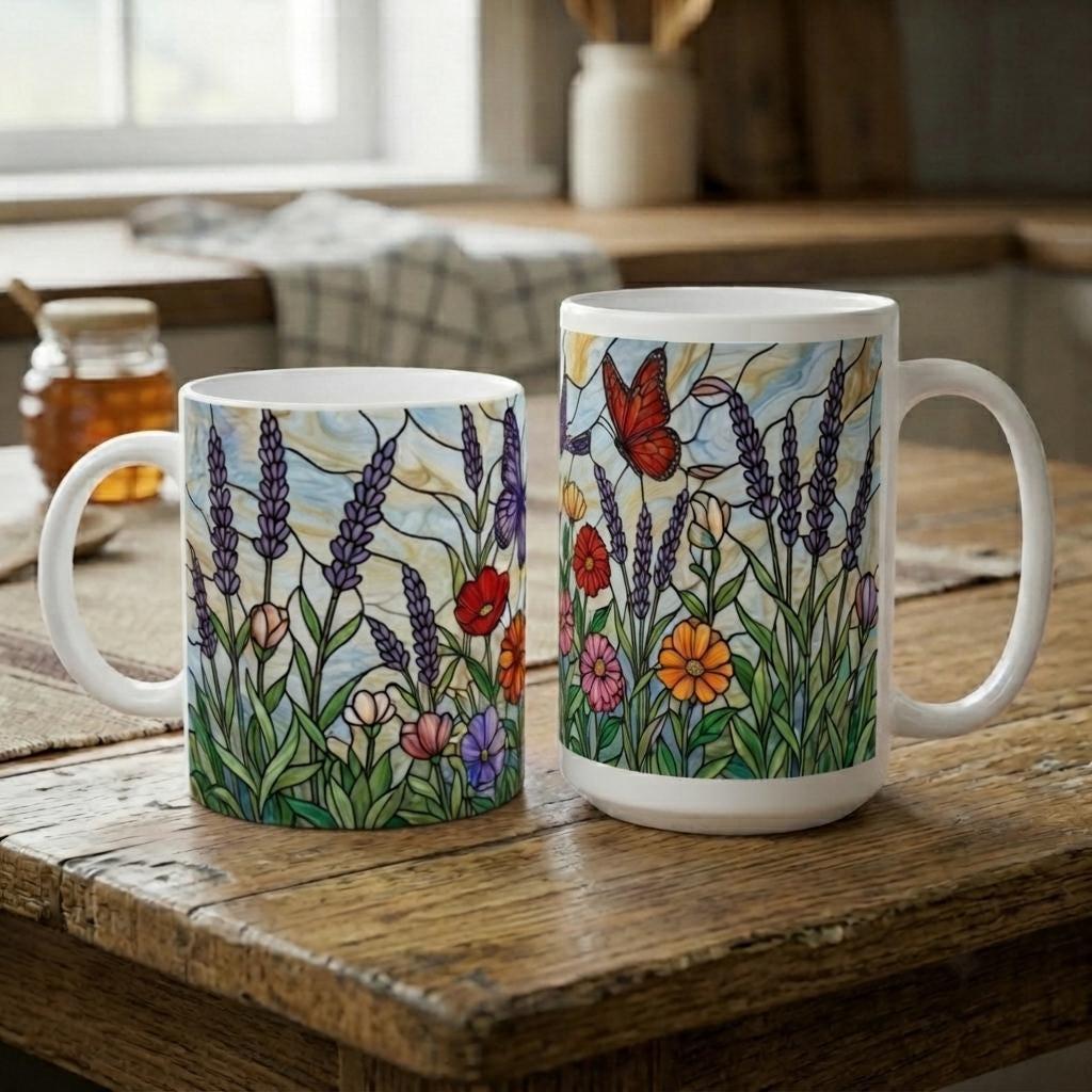 Butterfly Cups Set -  Large and Small Ceramic Mugs