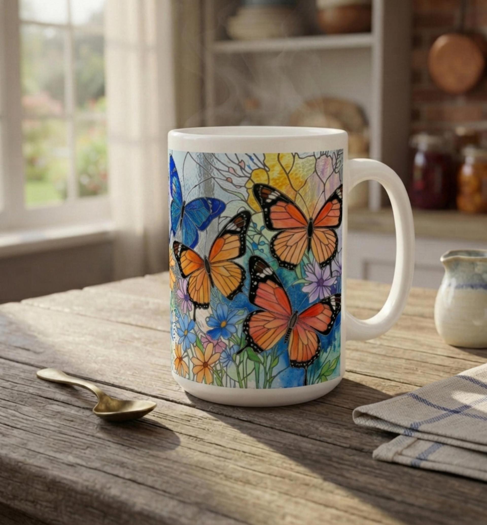 Butterfly Cups Set -  Large and Small Ceramic Mugs
