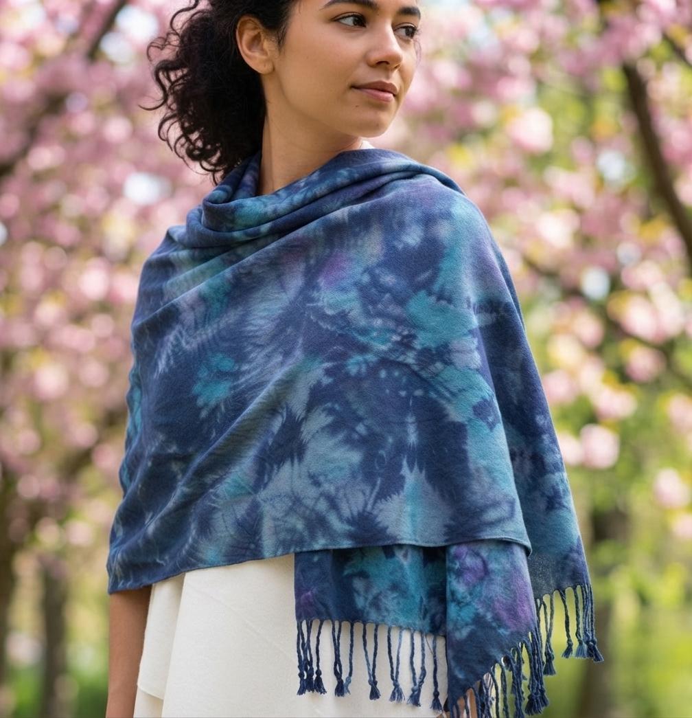 Hand Dyed Tie Dye Pashmina, Blanket Shawl, Wide Scarf, Head Wrap - Rayon Shawl