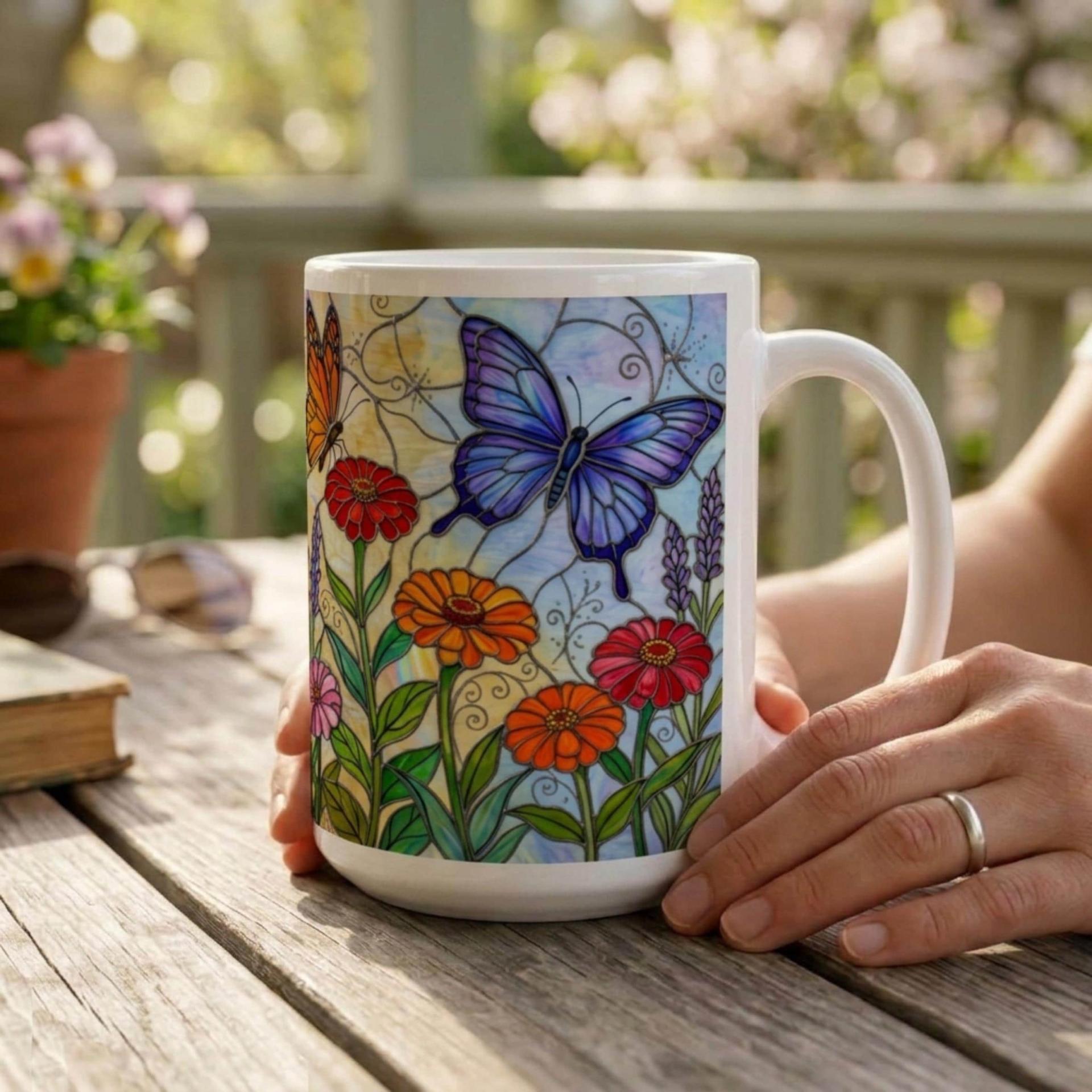 Set of Big Mugs, Butterfly Cup Set, Large 15 oz Matching Cups